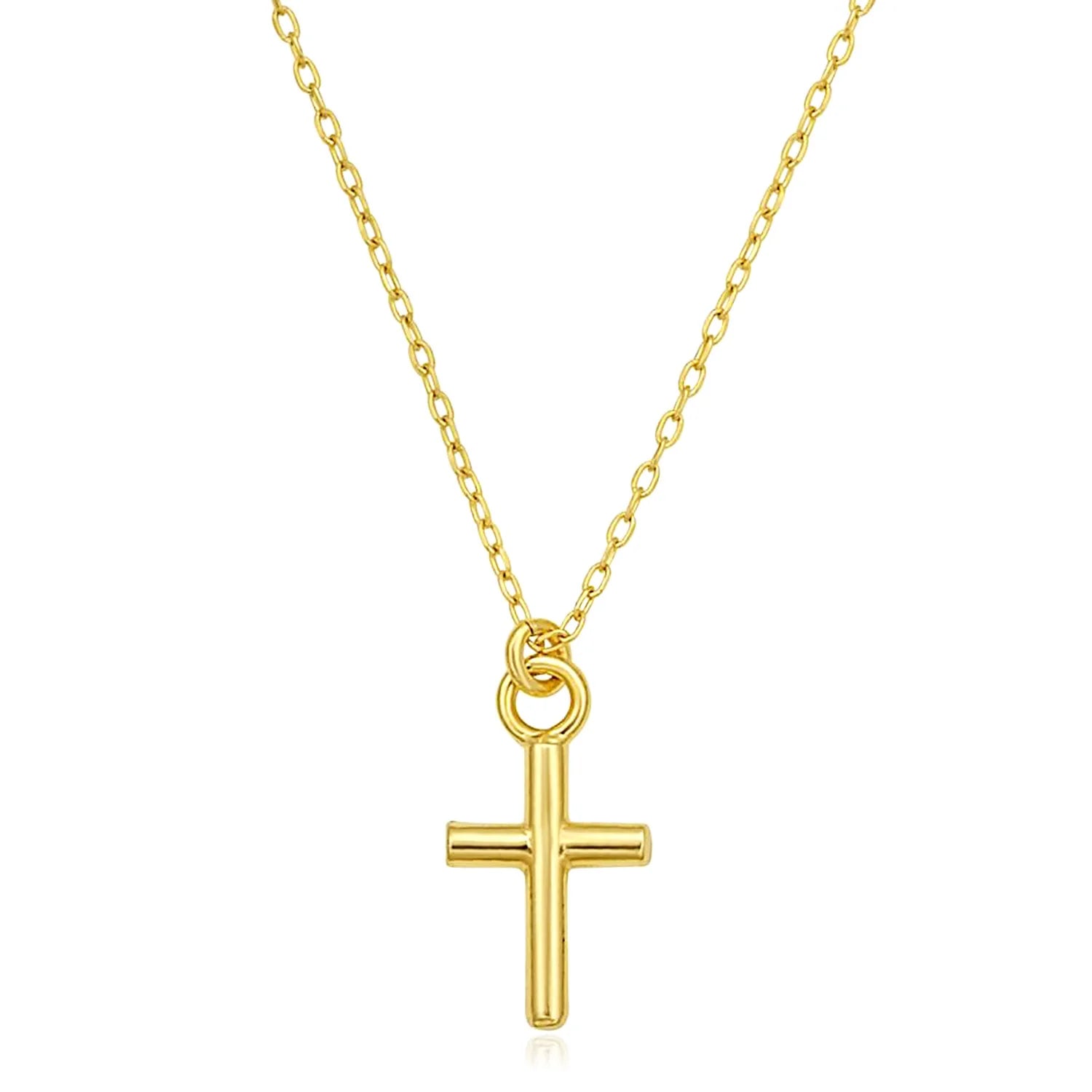 Polished Mini Cross Necklace in 14K Yellow Gold