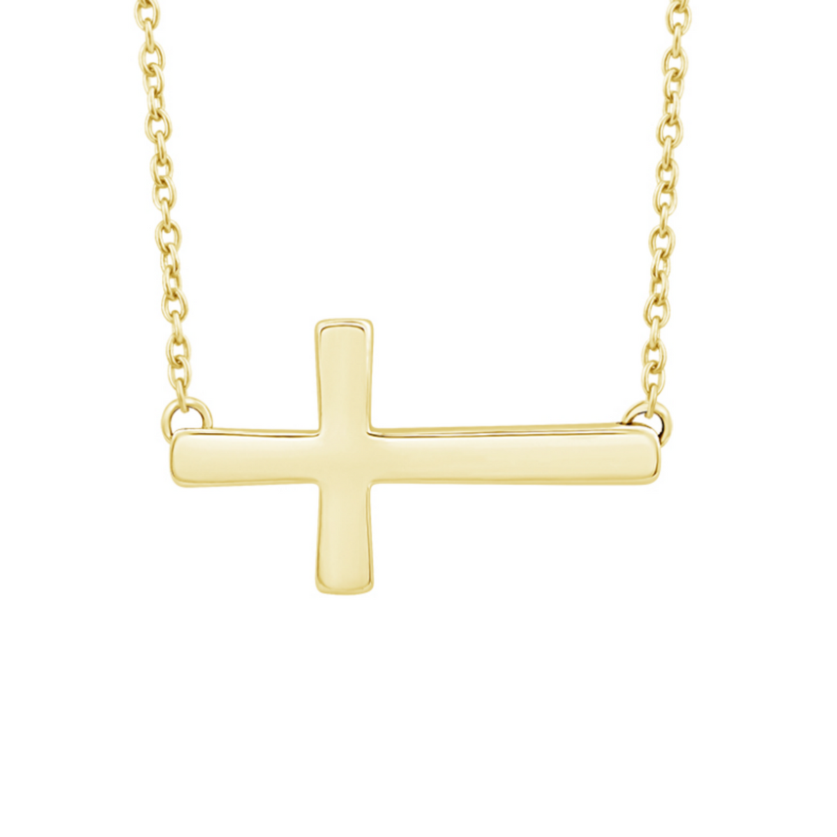 Polished East West Cross Necklace in 14K Yellow Gold
