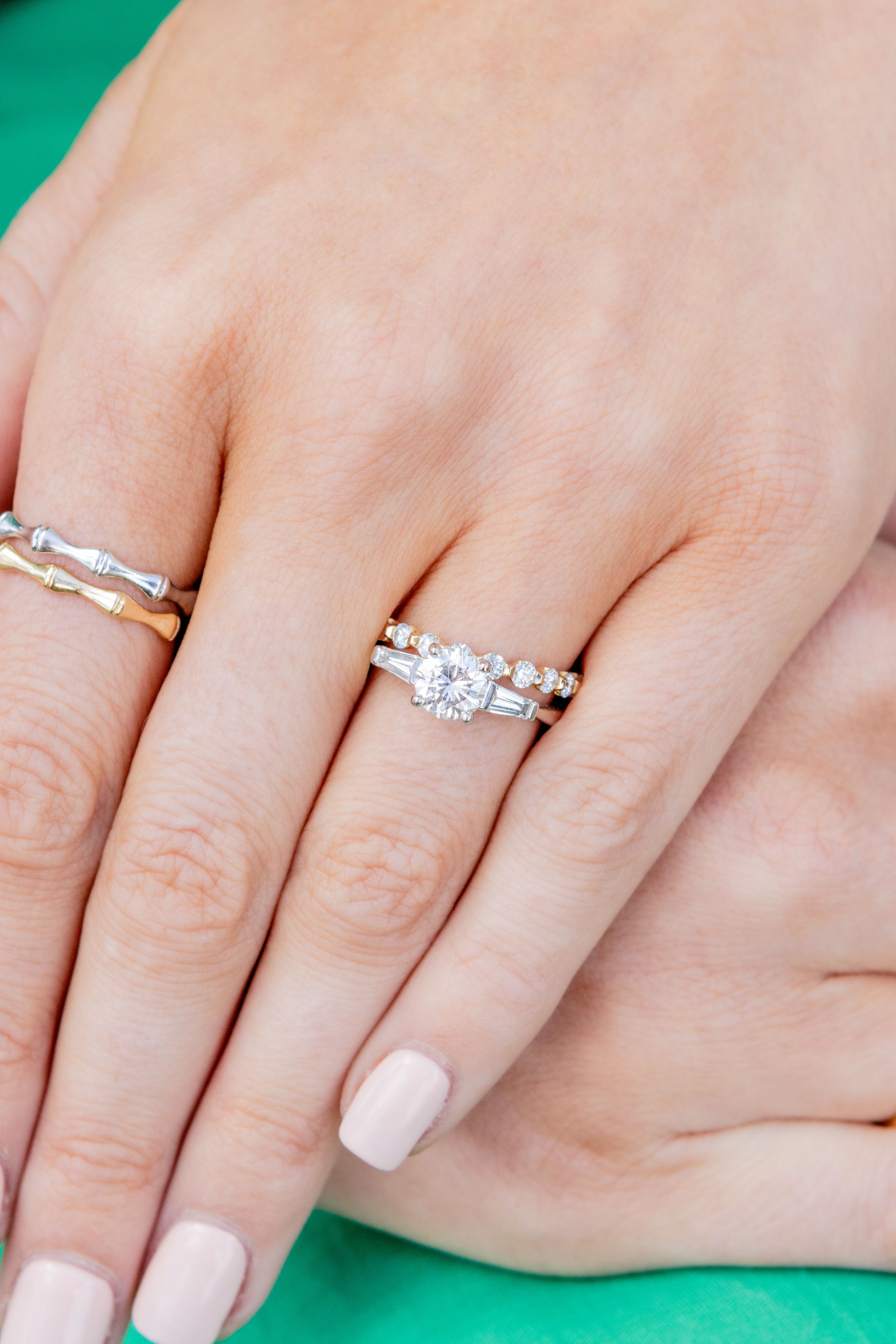 Bamboo Textured Ring in 14K White Gold, Size 5