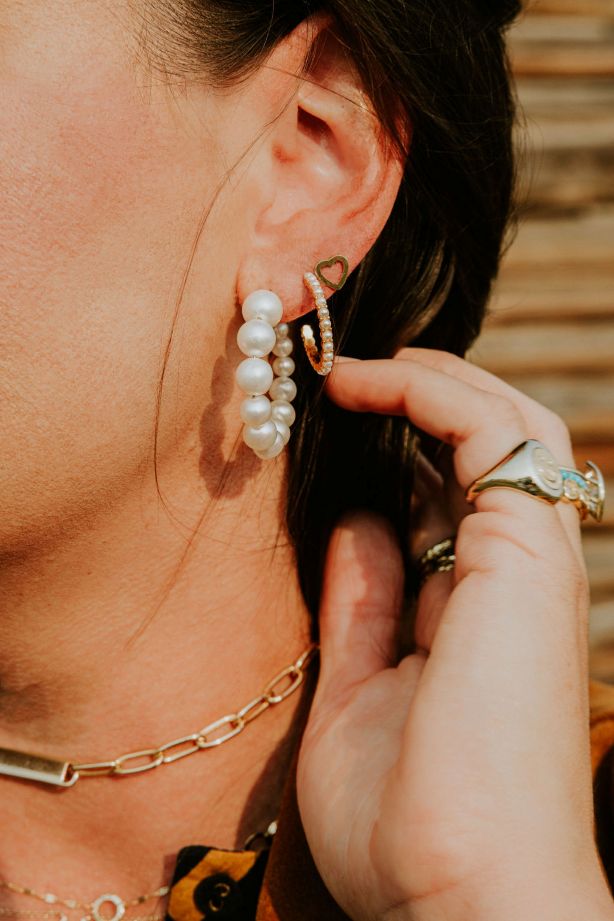 Pearl Hoop Earrings in 14K Yellow Gold