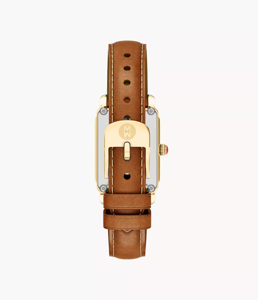 Michele Deco Park Gold-Plated Brown Leather Watch, 29MM