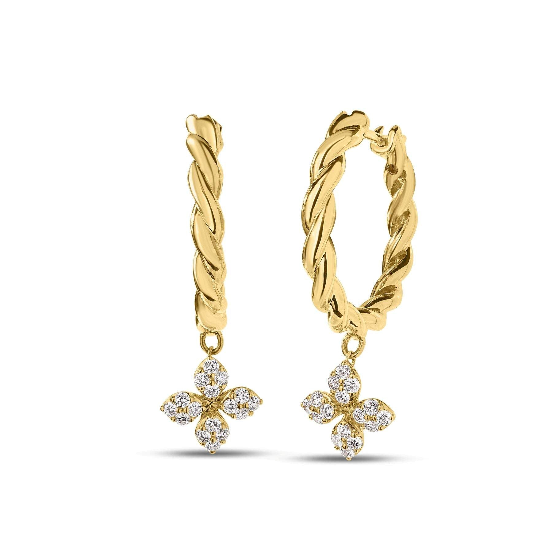 Roberto Coin Love in Verona Dangle Hoop Earrings in 18K Yellow Gold
