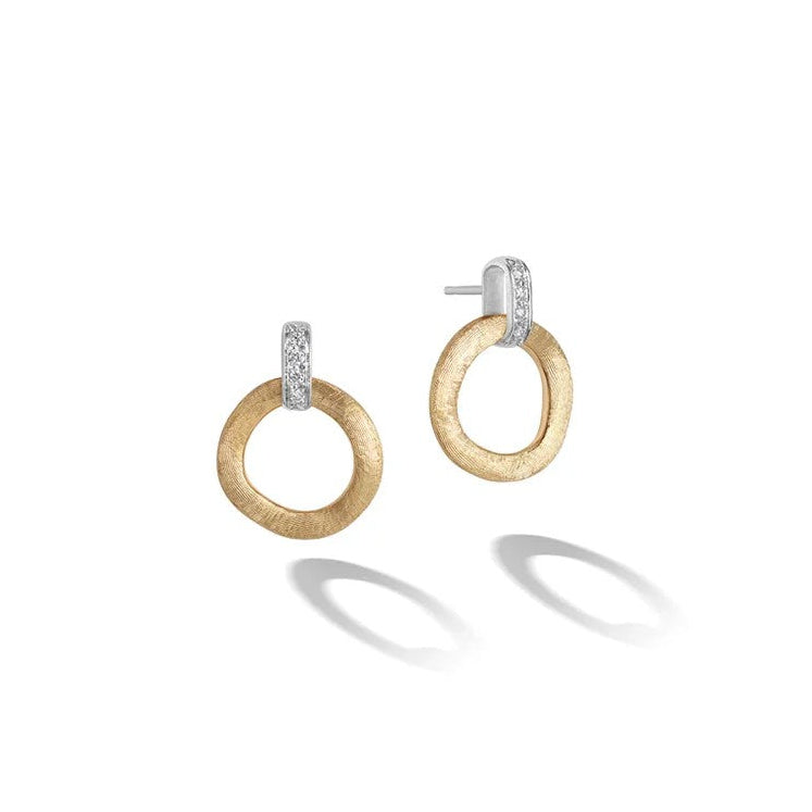 Marco Bicego Jaipur Collection Stud Drop Round Open Earrings with Diamonds in Yellow Gold