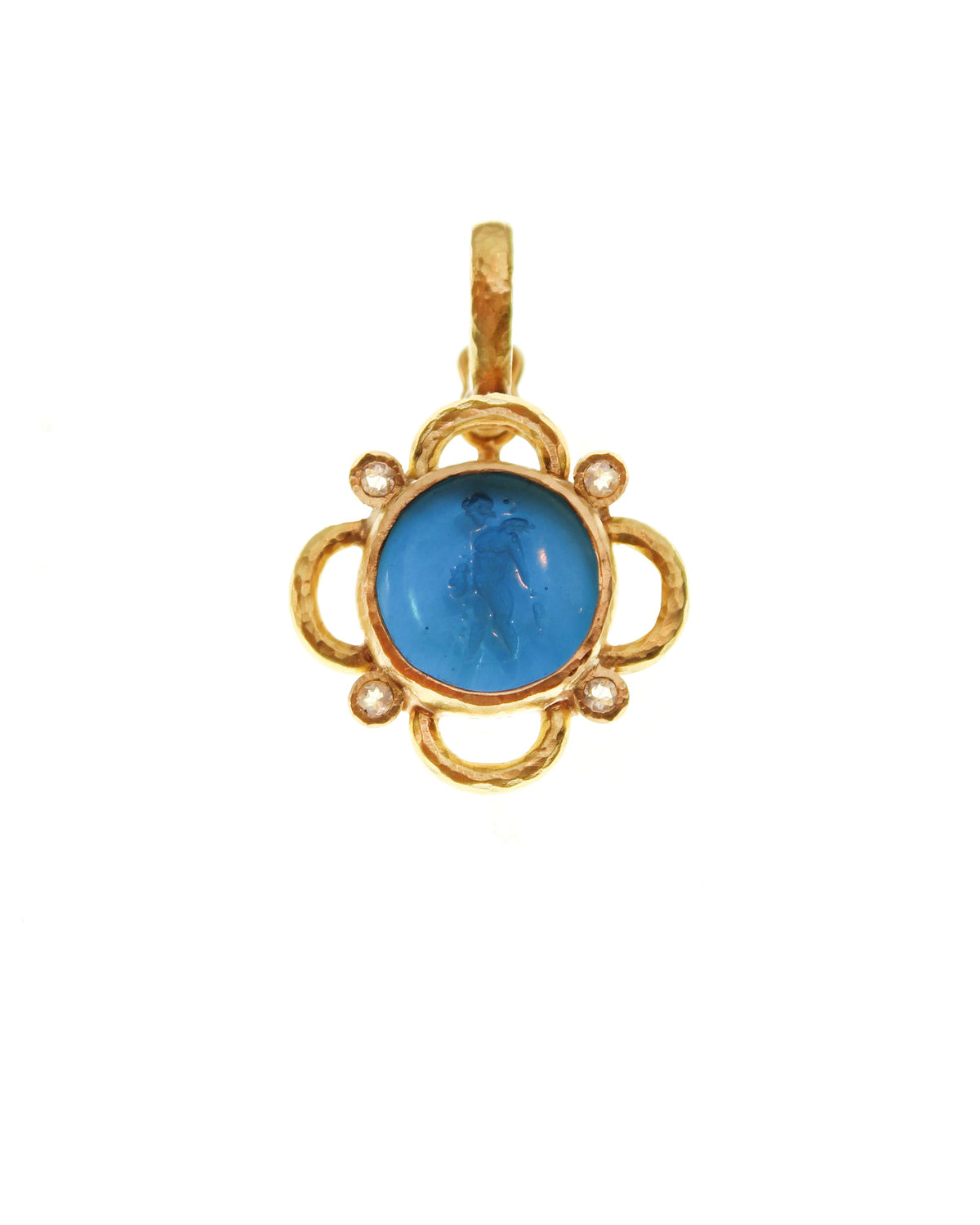 Elizabeth Locke Putto with Arrow Blue Pendant in 19K Yellow Gold