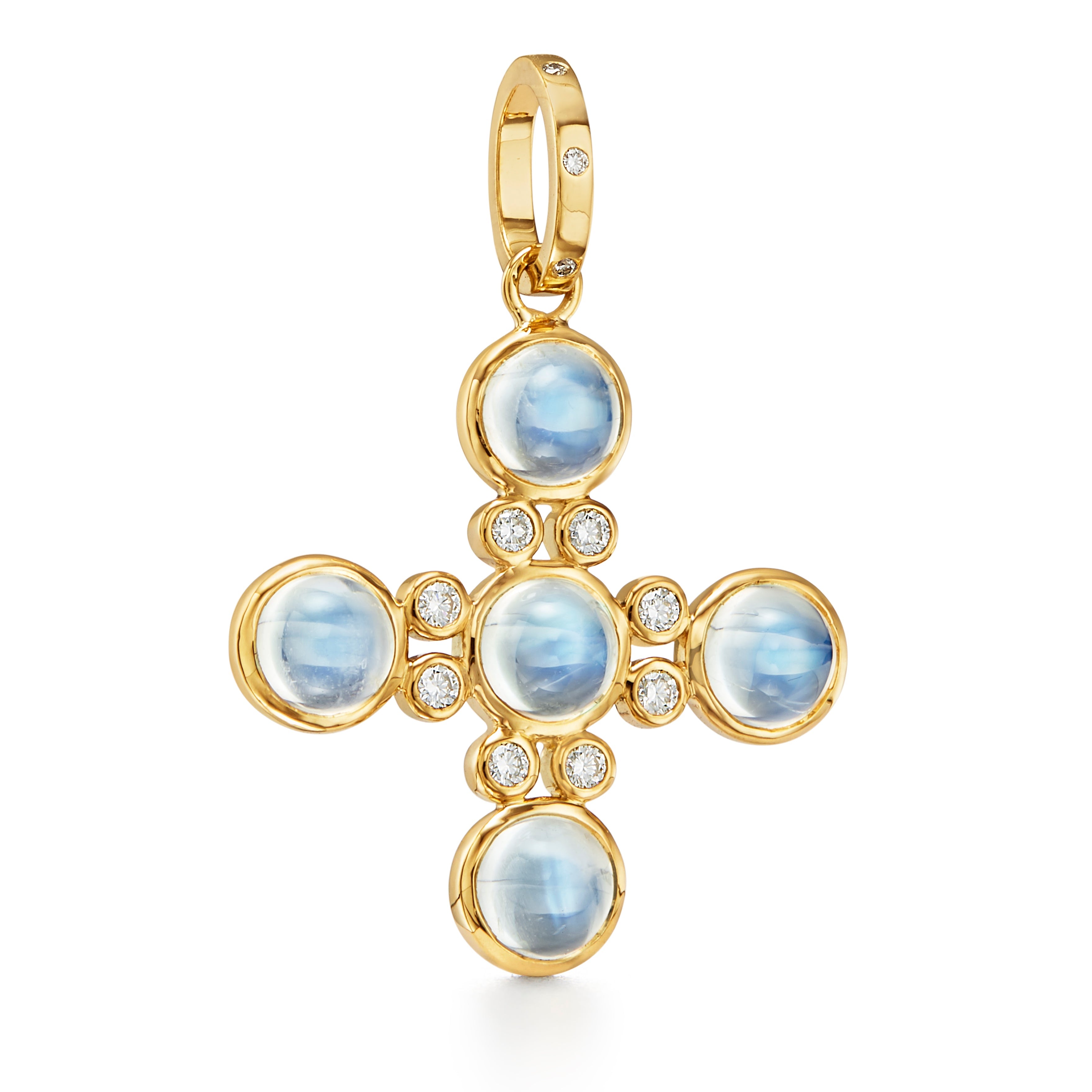 Temple St. Clair Blue Moonstone Four Elements Cross Pendant in 18K Yellow Gold