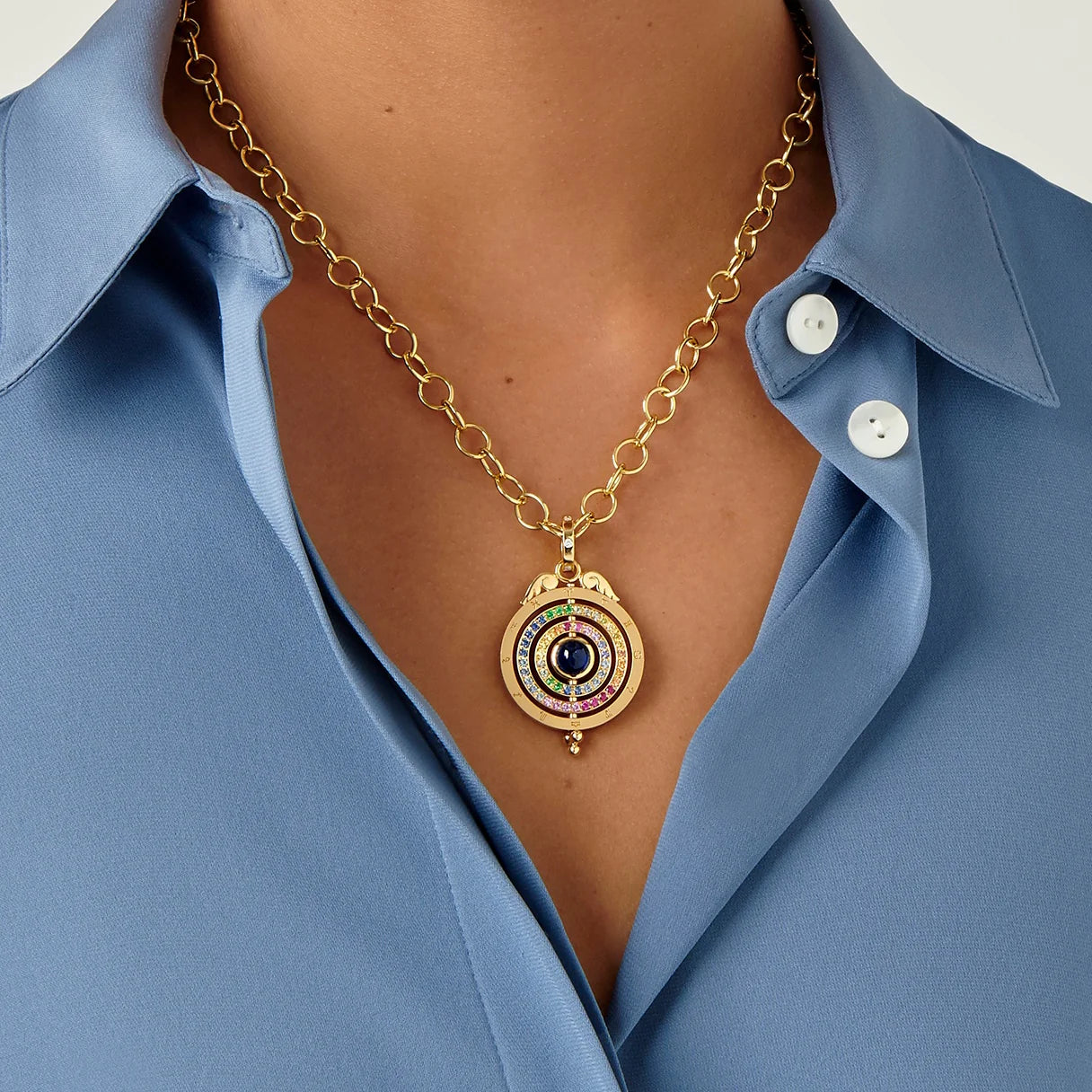 Temple St. Clair Rainbow Triple Orbit Pendant in 18K Yellow Gold