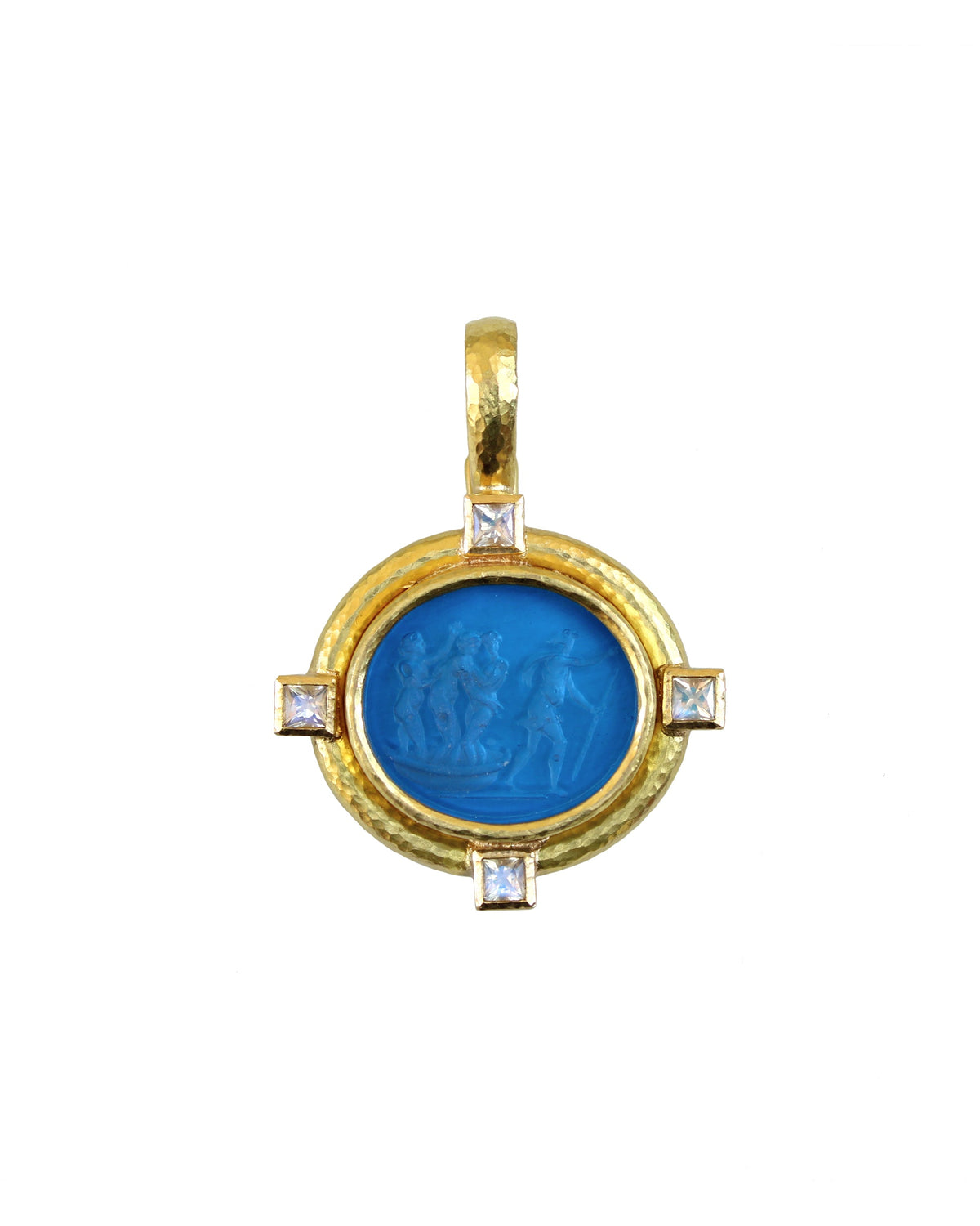 Elizabeth Locke Goddess on Boat Blue Pendant in 19K Yellow Gold