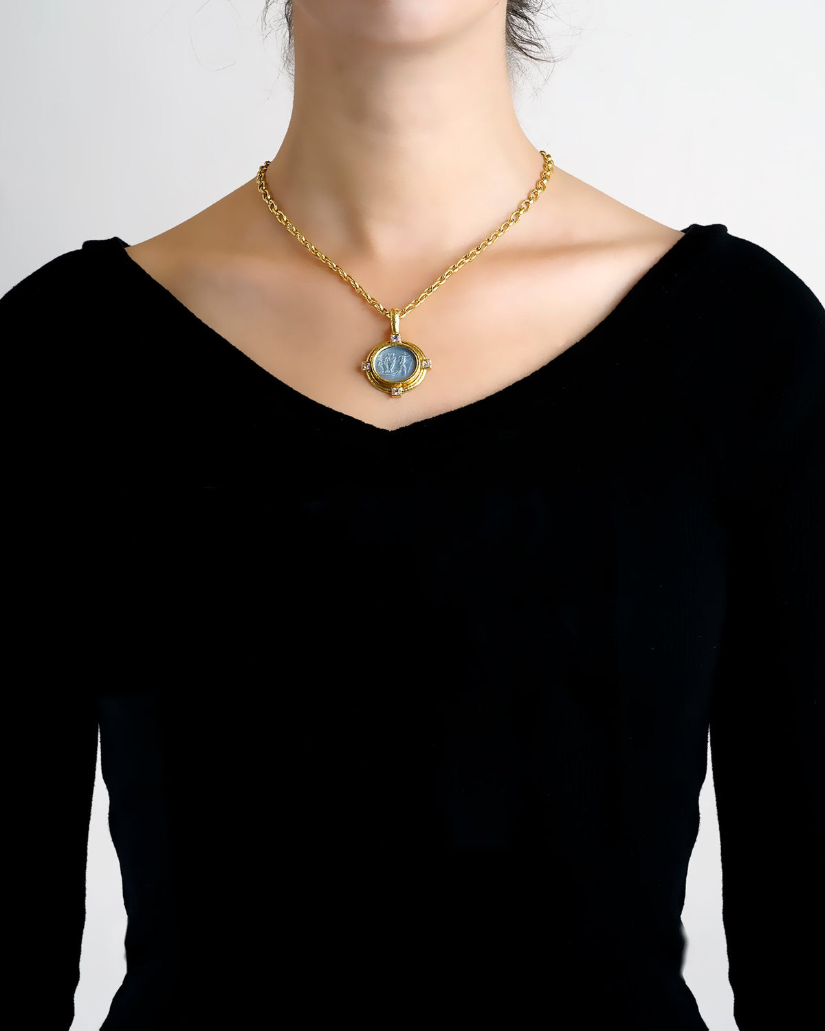 Elizabeth Locke Goddess on Boat Blue Pendant in 19K Yellow Gold