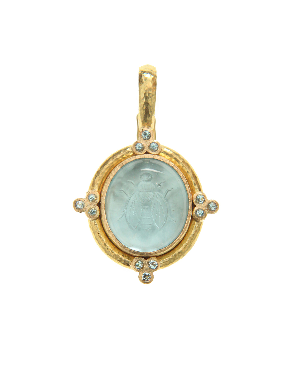 Elizabeth Locke Honey Bee Aquamarine Pendant in 19K Yellow Gold