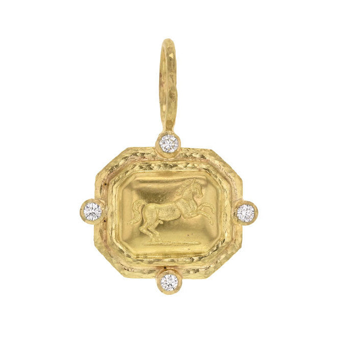 Elizabeth Locke Octagonal Horse Pendant Enhancer in Yellow Gold
