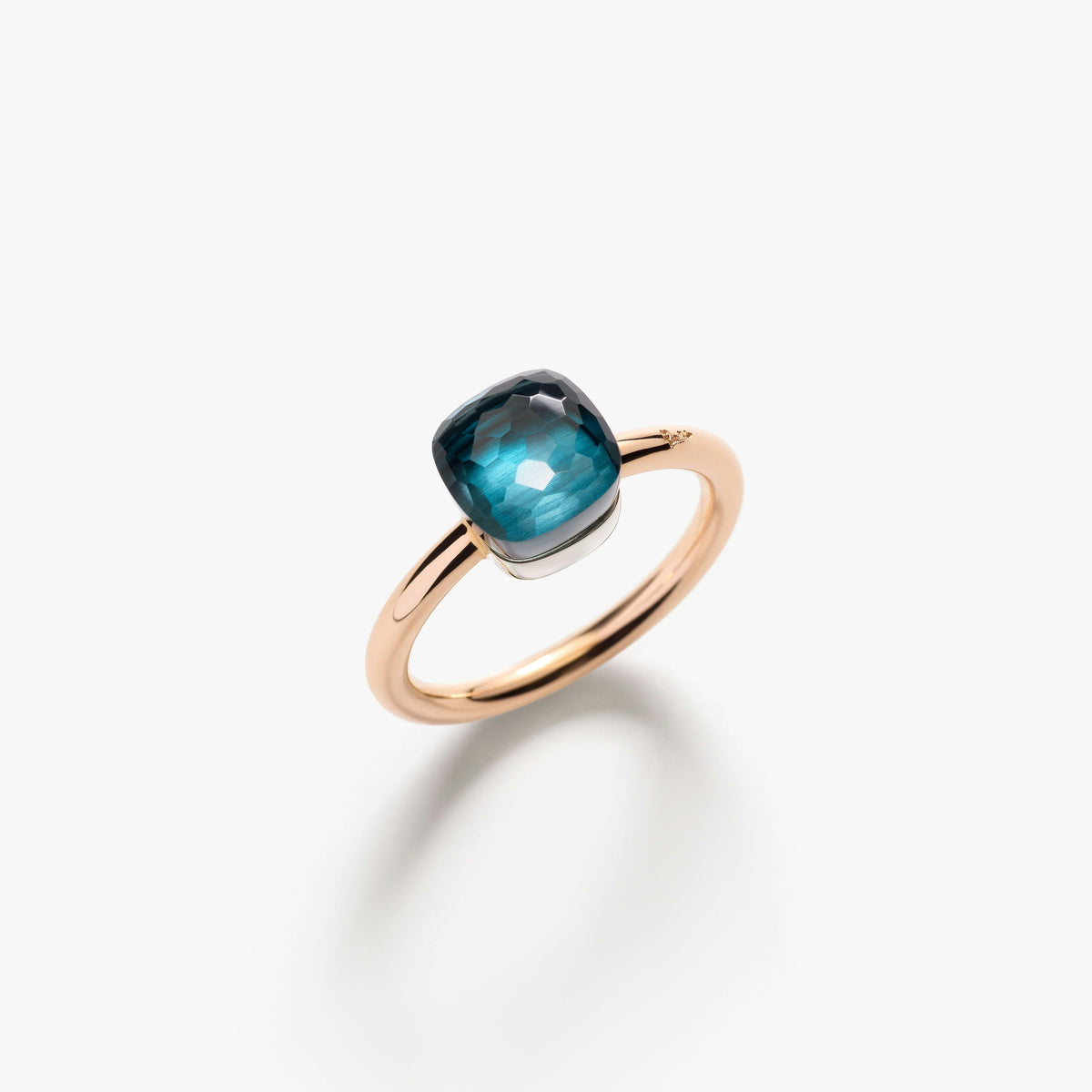 Pomellato London Blue Topaz Nudo Petite Ring in 18K Rose & White Gold, Size 6