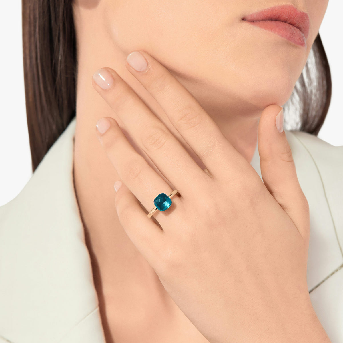 Pomellato London Blue Topaz Nudo Petite Ring in 18K Rose & White Gold, Size 6