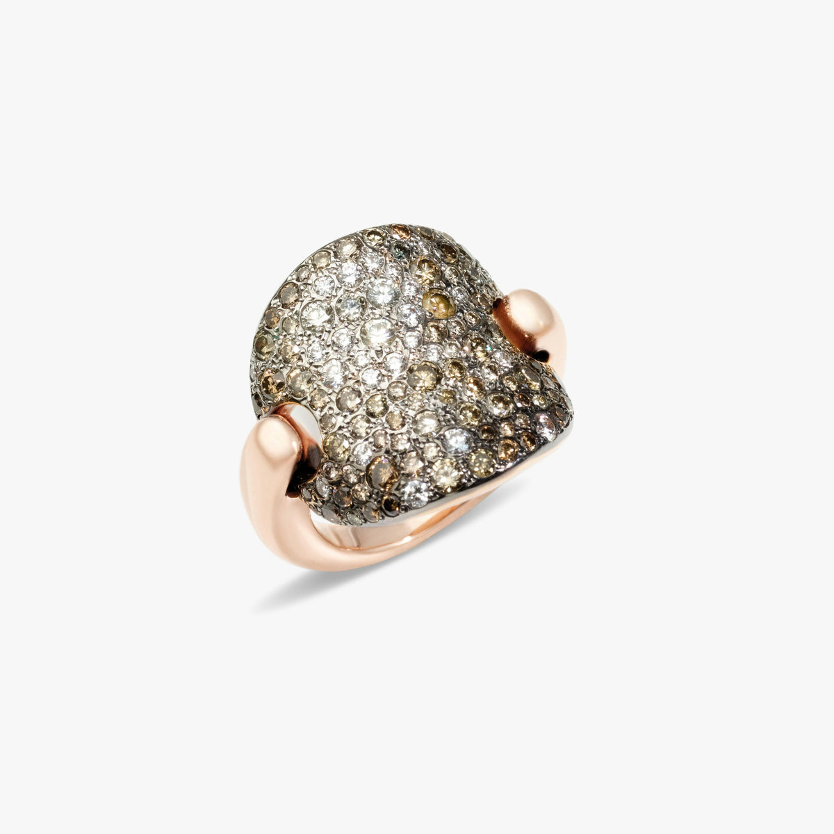 Pomellato Brown & White Diamond Sabbia Ring in 18K Rose Gold, Size 7.25
