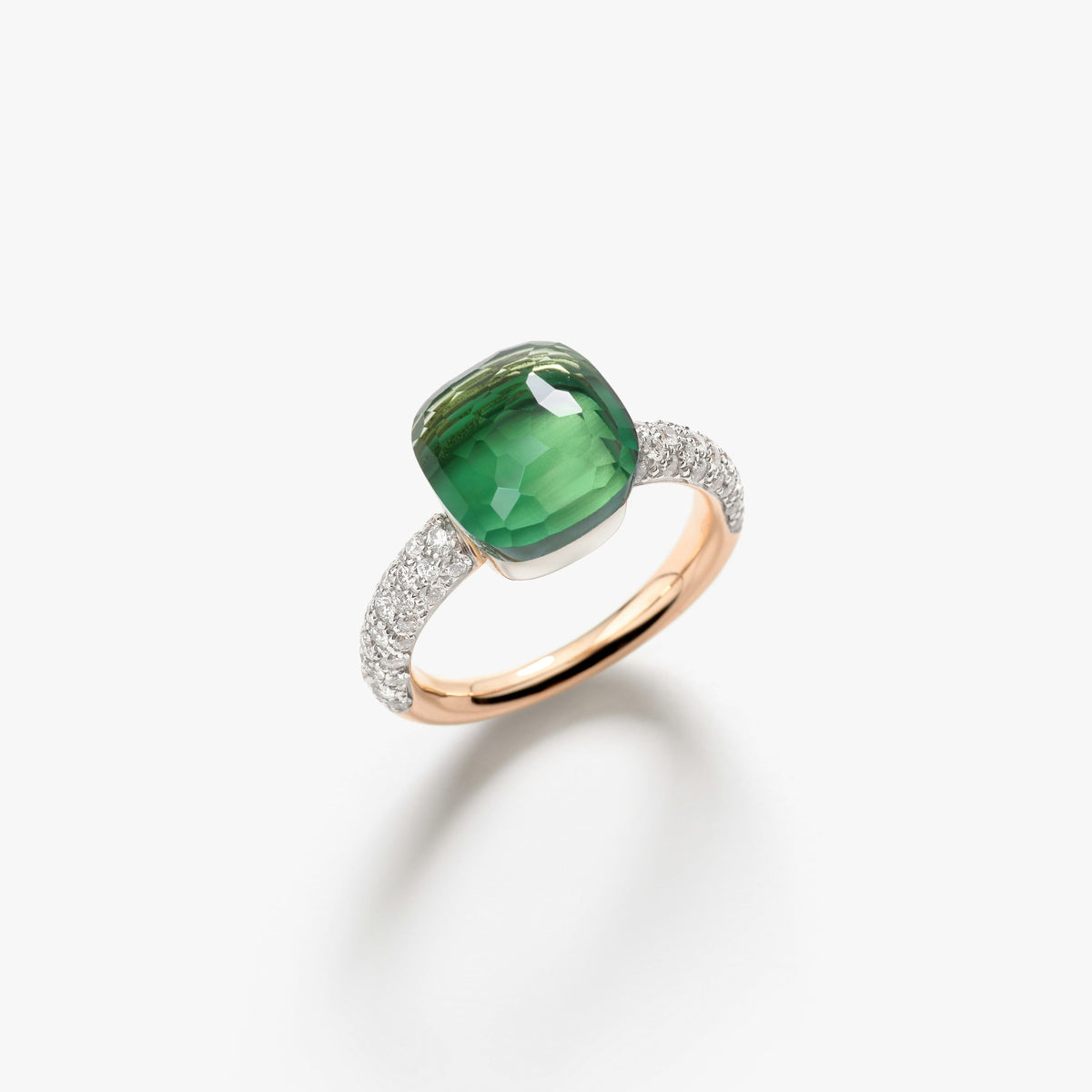 Pomellato Prasiolite & Green Agate Nudo Ring in 18K Rose & White Gold, Size 6.75