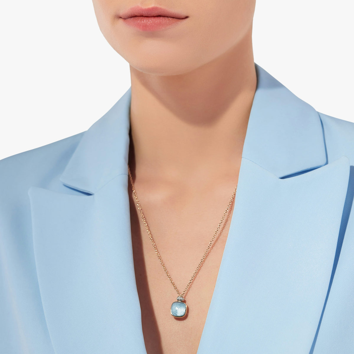 Pomellato Blue Topaz Nudo Classic Necklace in 18K Rose & White Gold