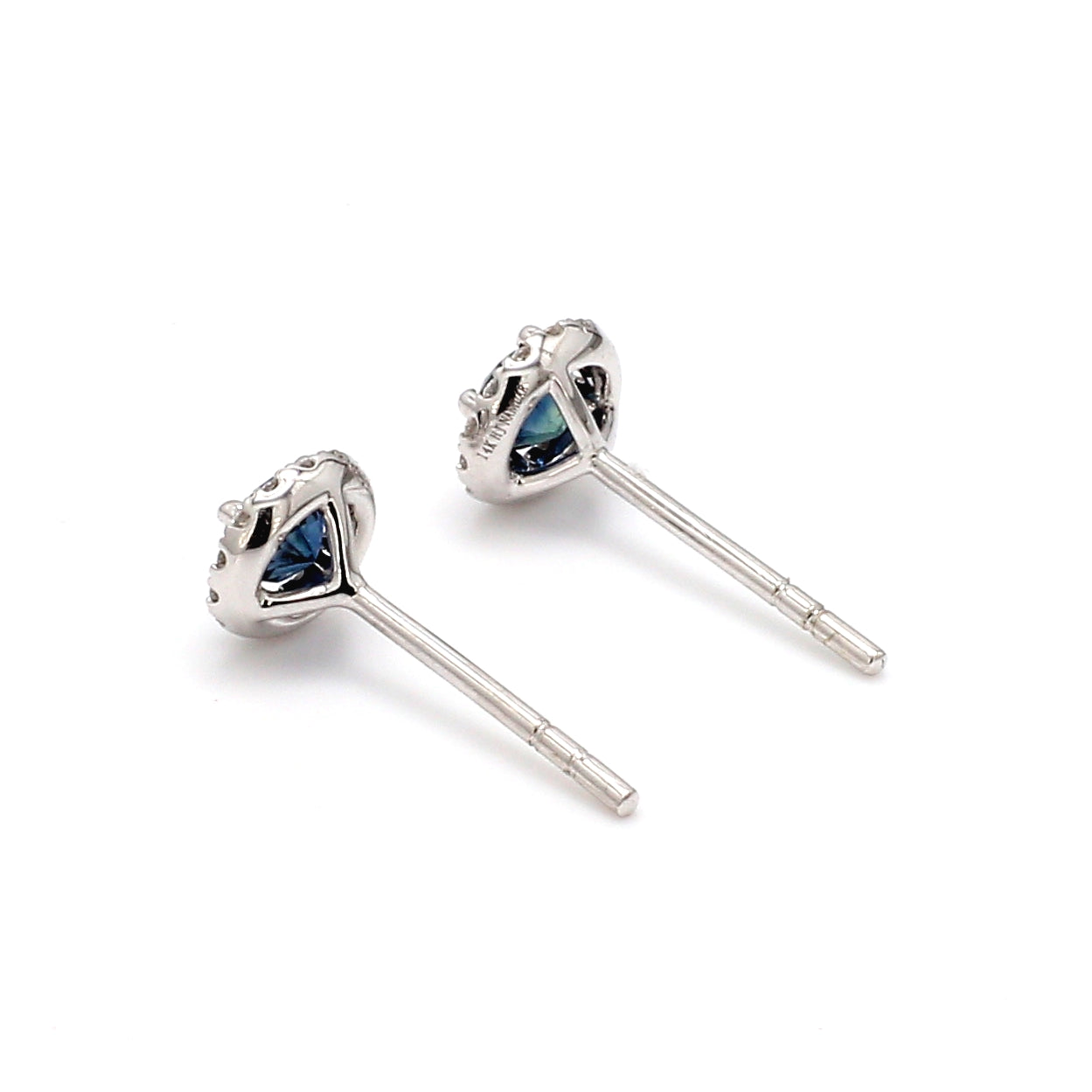 Sapphire Diamond Halo Stud Earrings in 14K White Gold