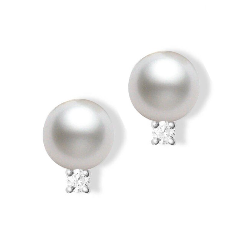 Mikimoto A+ Akoya Cultured Pearl & Diamond Stud Earrings, 7MM