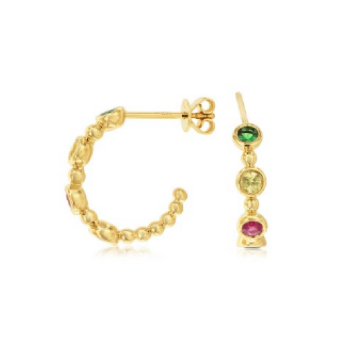 Mixed Color Sapphire Hoop Earrings in 14K Yellow Gold