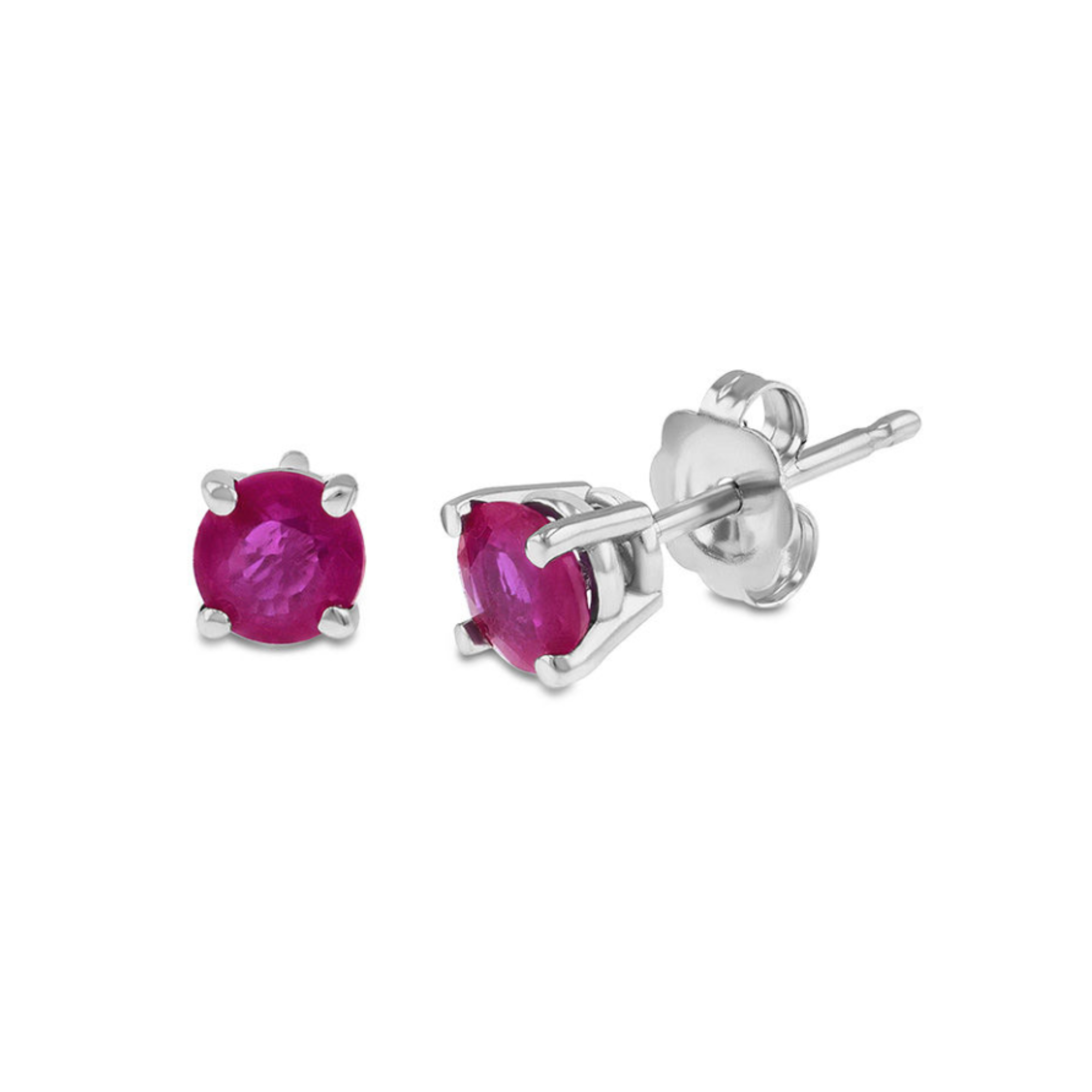 Ruby 4 Prong Stud Earrings in 14K White Gold