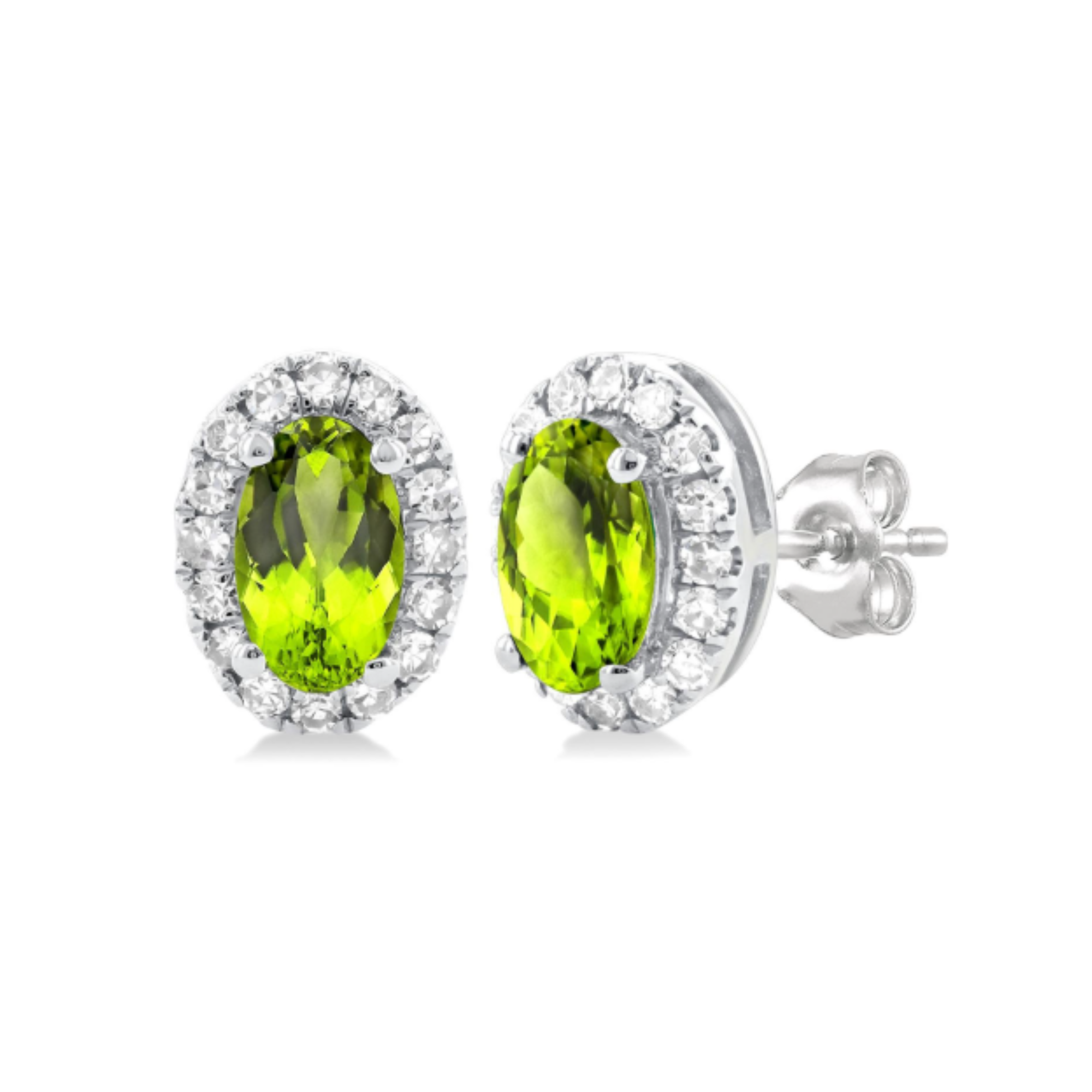 Oval Peridot Stud Earrings in 14K White Gold