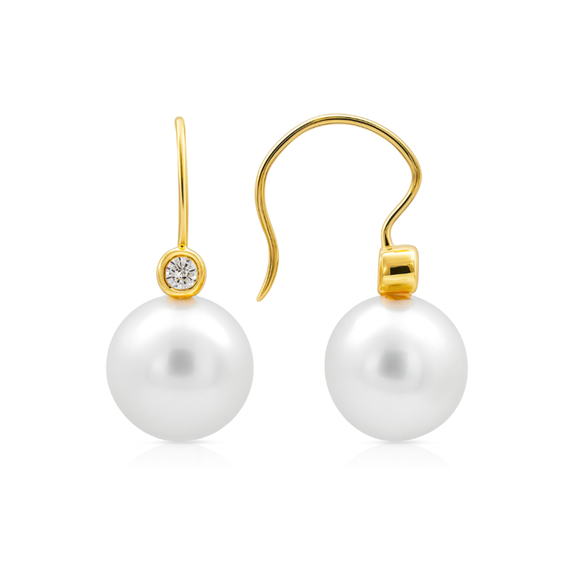 Pearl Diamond Drop Earrings in 18K Yellow Gold