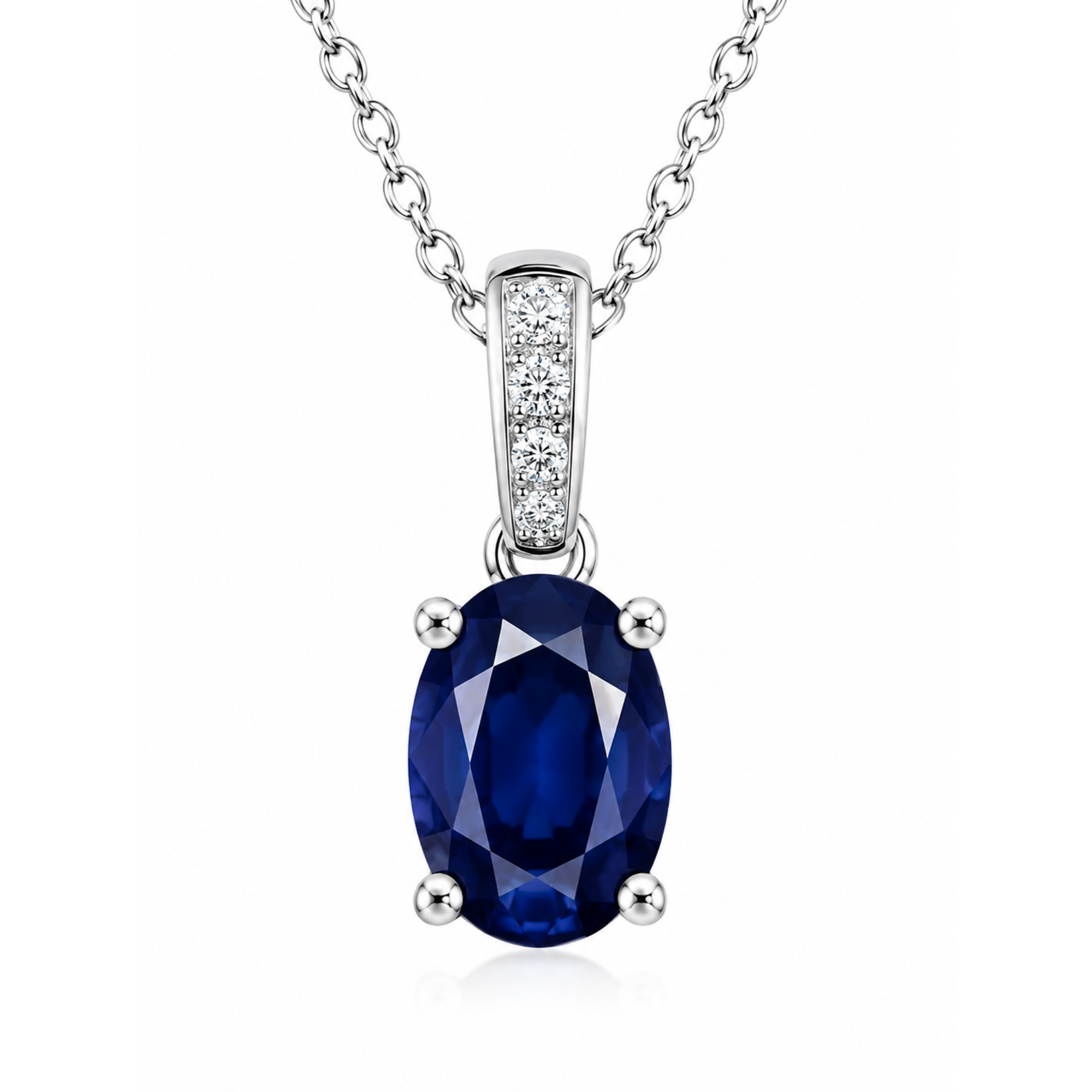 Oval Sapphire Pendant Necklace in 14K White Gold