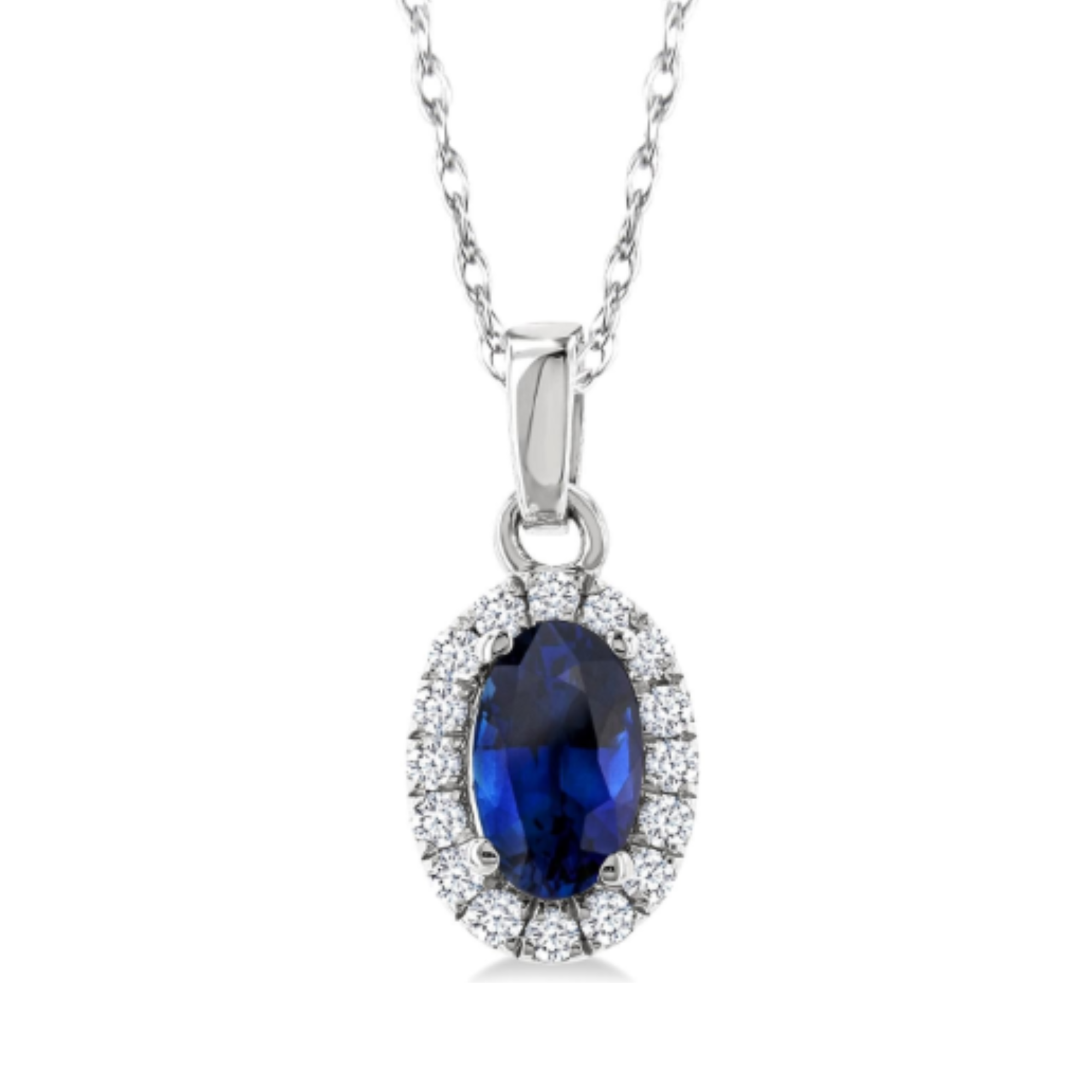 Oval Sapphire Pendant Necklace in 14K White Gold