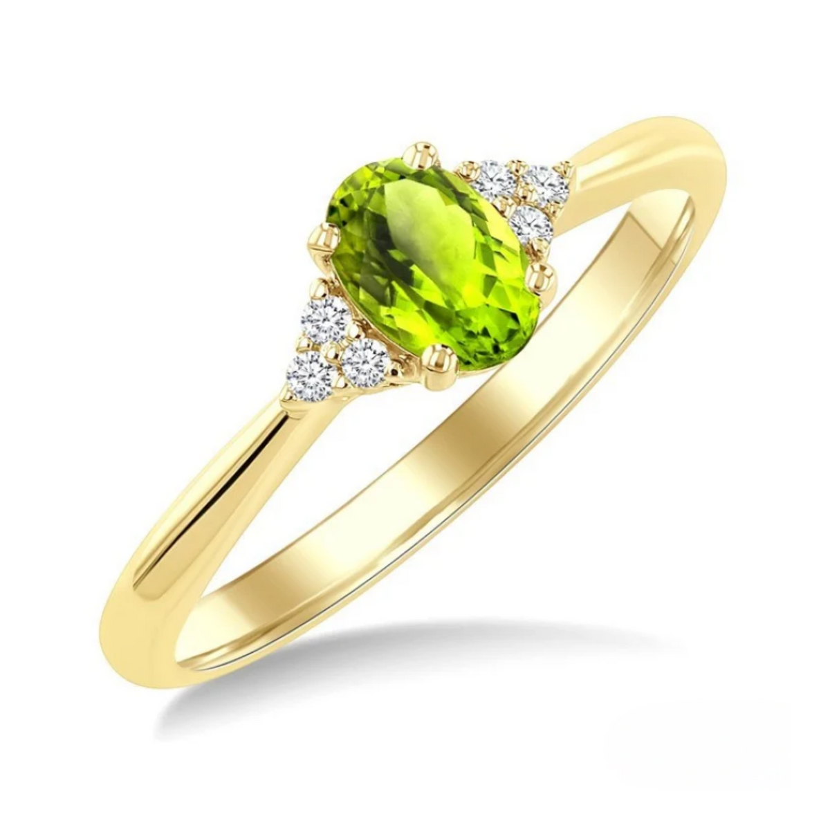 Oval Peridot Diamond Accent Ring in 14K Yellow Gold, Size 7