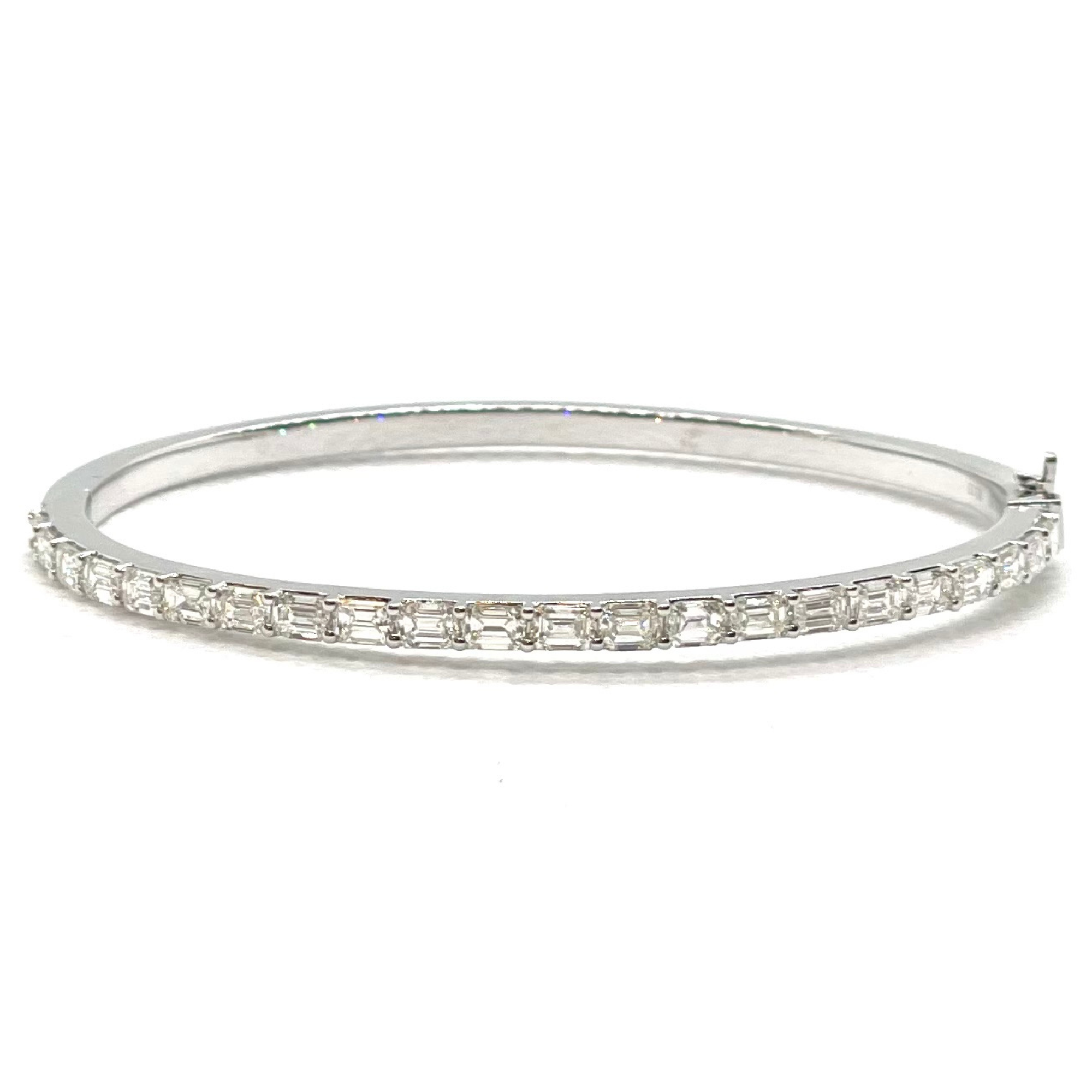 Emerald Cut Diamond Bangle Bracelet in 14K White Gold