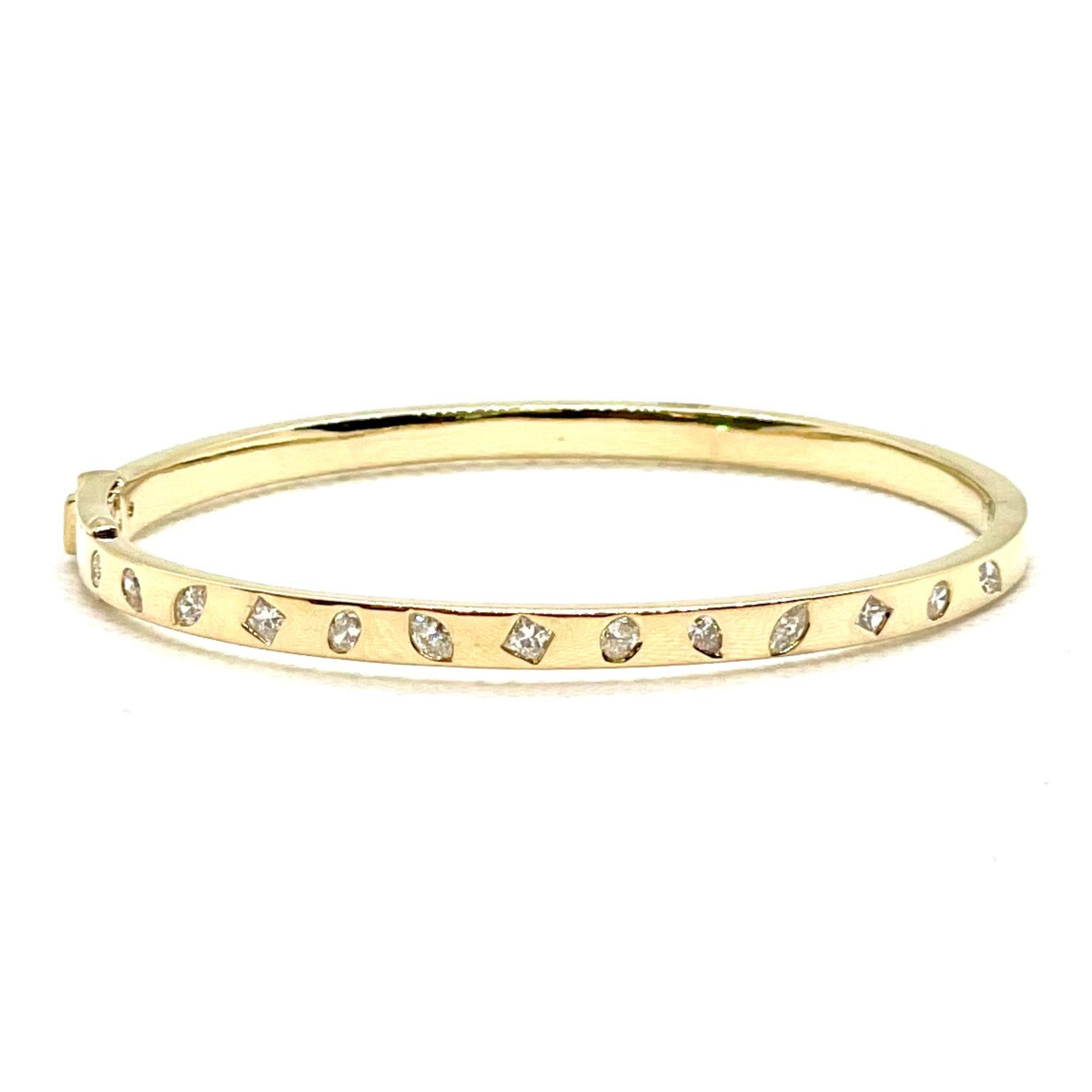 Mix Shape Flush Set Diamond Bangle in 14K Yellow Gold
