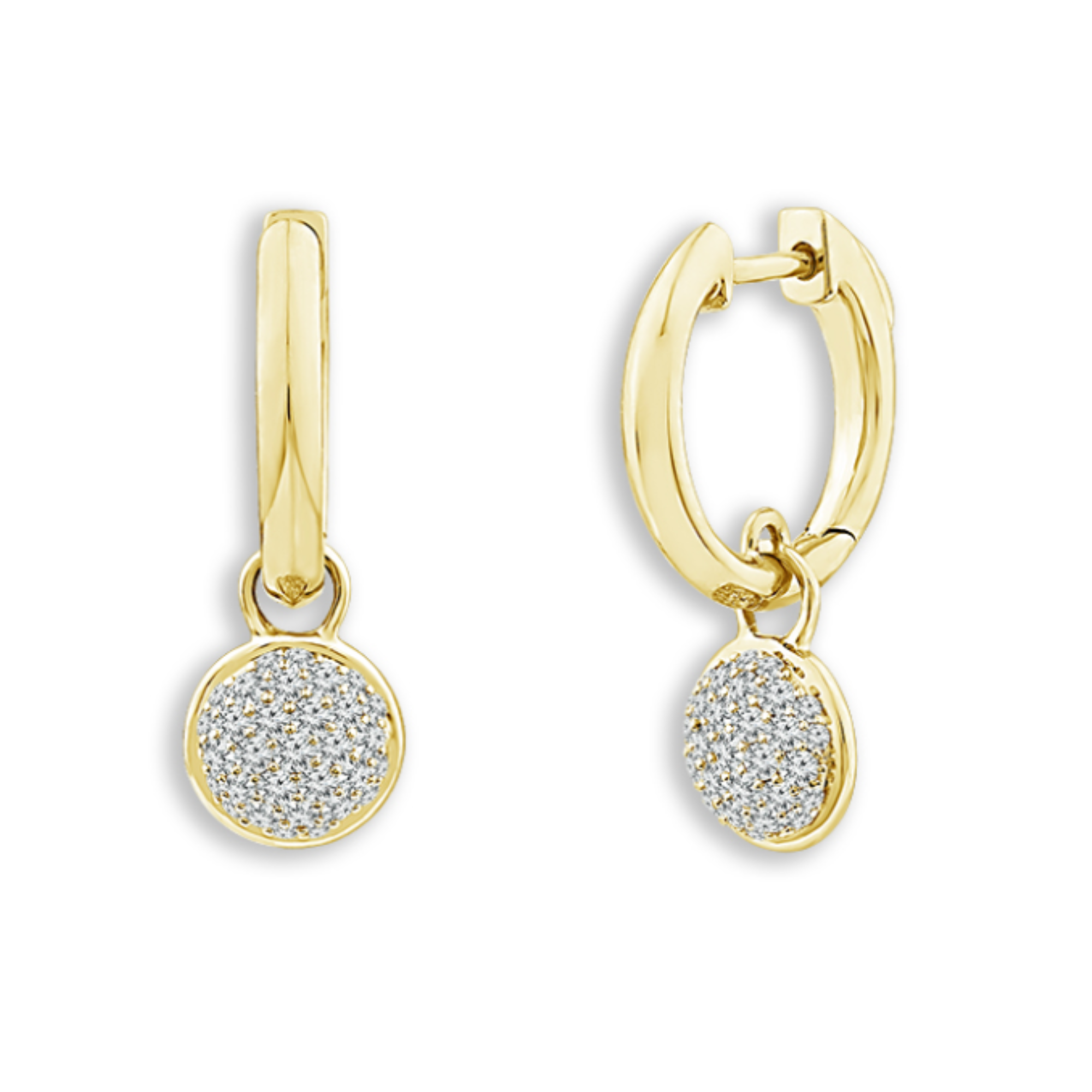Pave Diamond Circle Huggie Hoop Earrings in 14K Yellow Gold