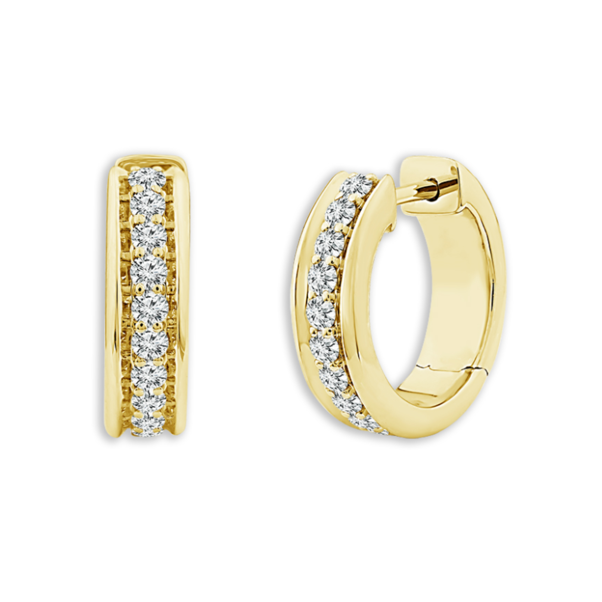 Round Brilliant Cut Diamond Huggie Hoop Earrings in 14K Yellow Gold