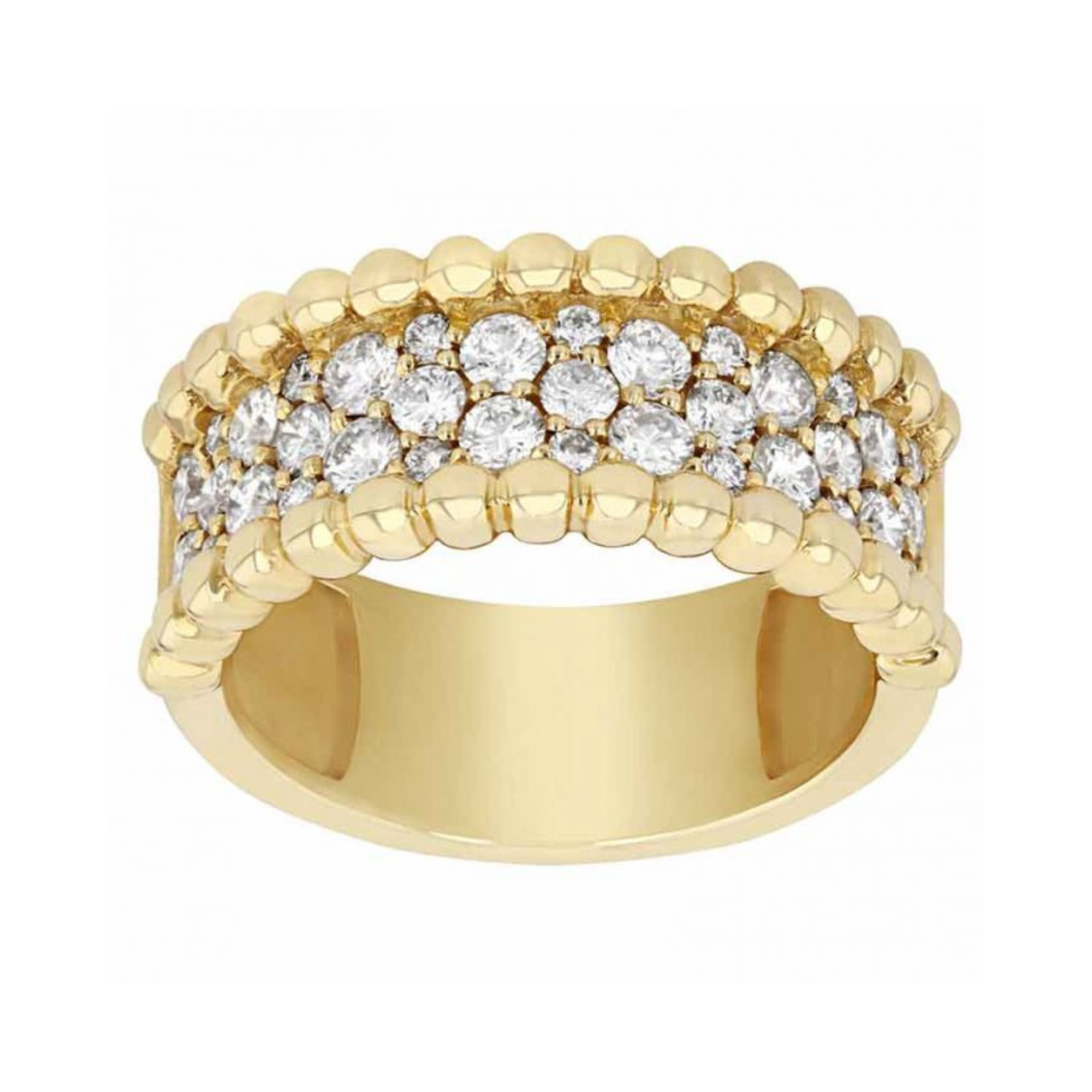 Beaded Edge Wide Diamond Band in 14K Yellow Gold, Size 6.5