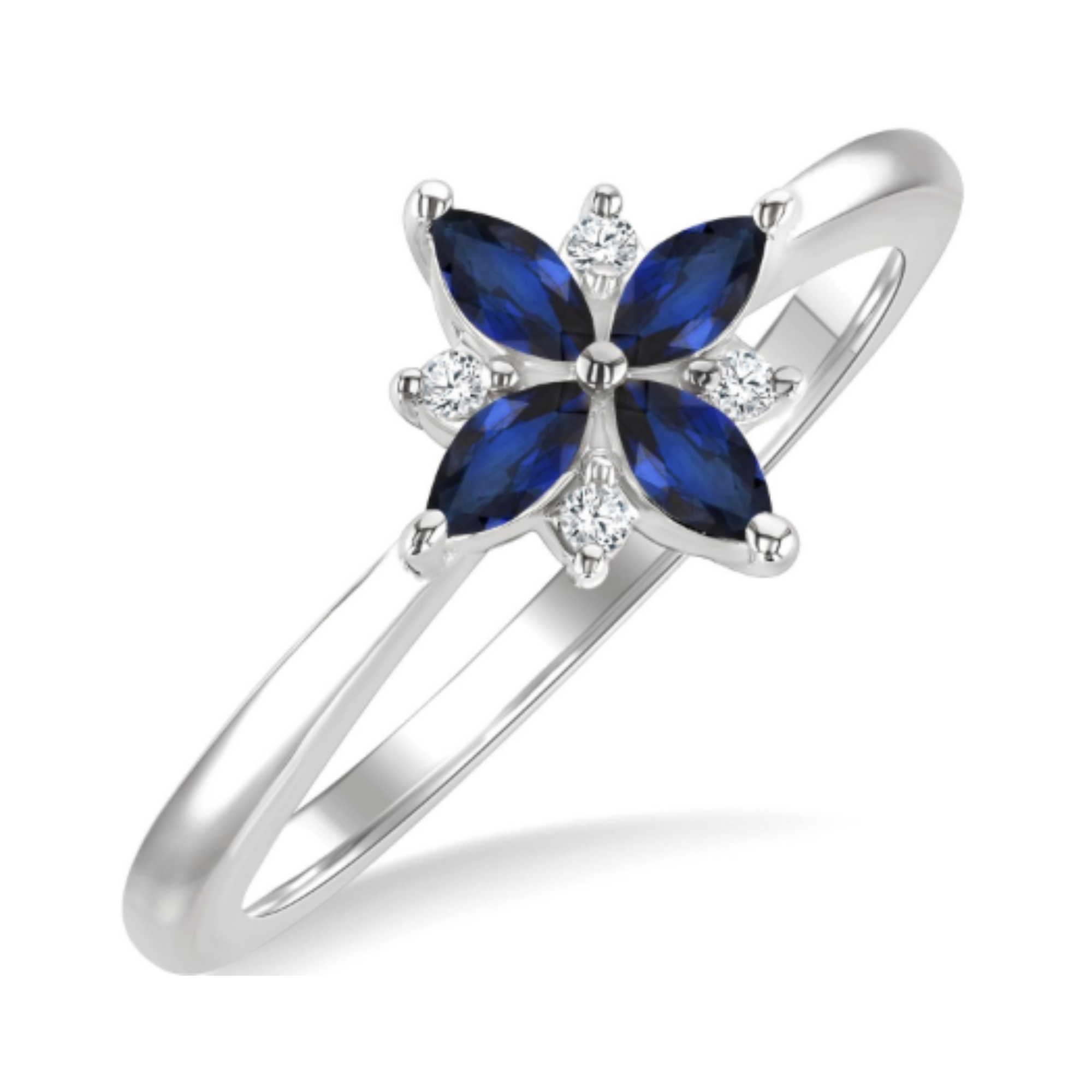 Sapphire Flower Ring in 14K White Gold, Size 7