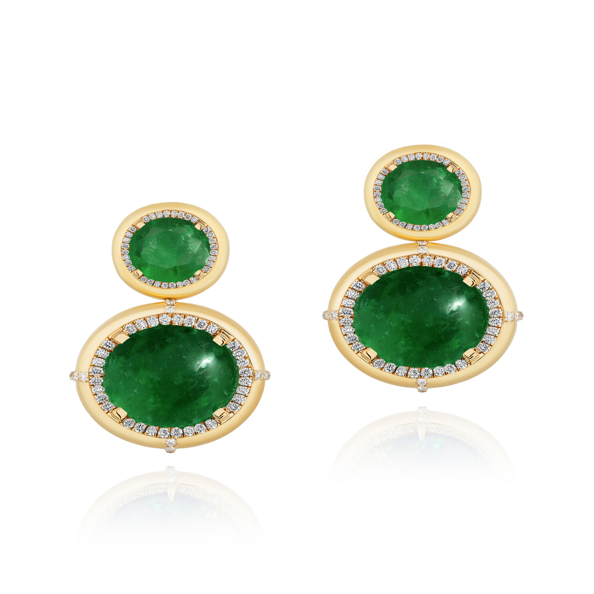 Goshwara Oval Emerald Medallion Drop Earrings in 18K Yellow Gold