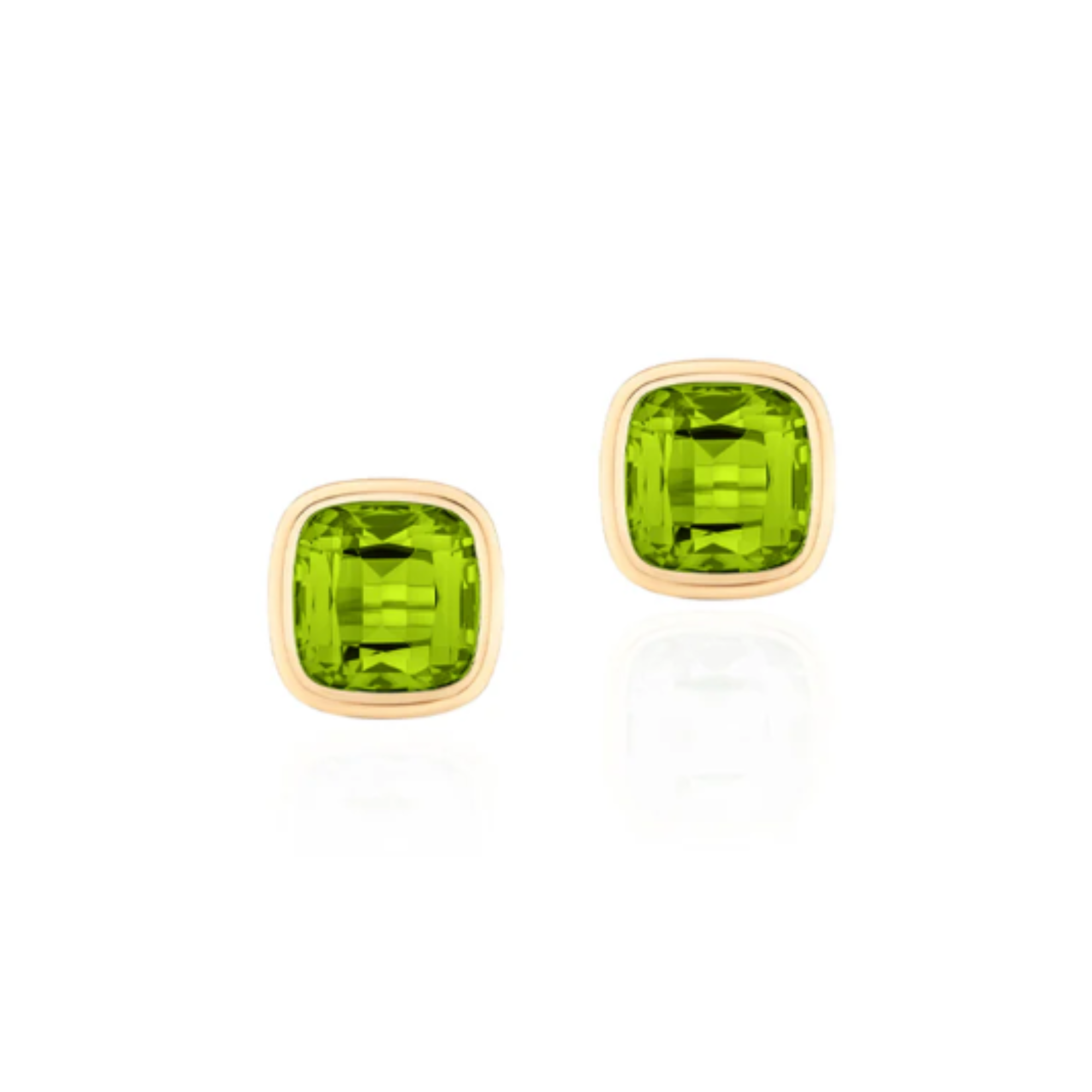 Goshwara Manhattan Peridot Cushion Bezel Studs in 18K Yellow Gold