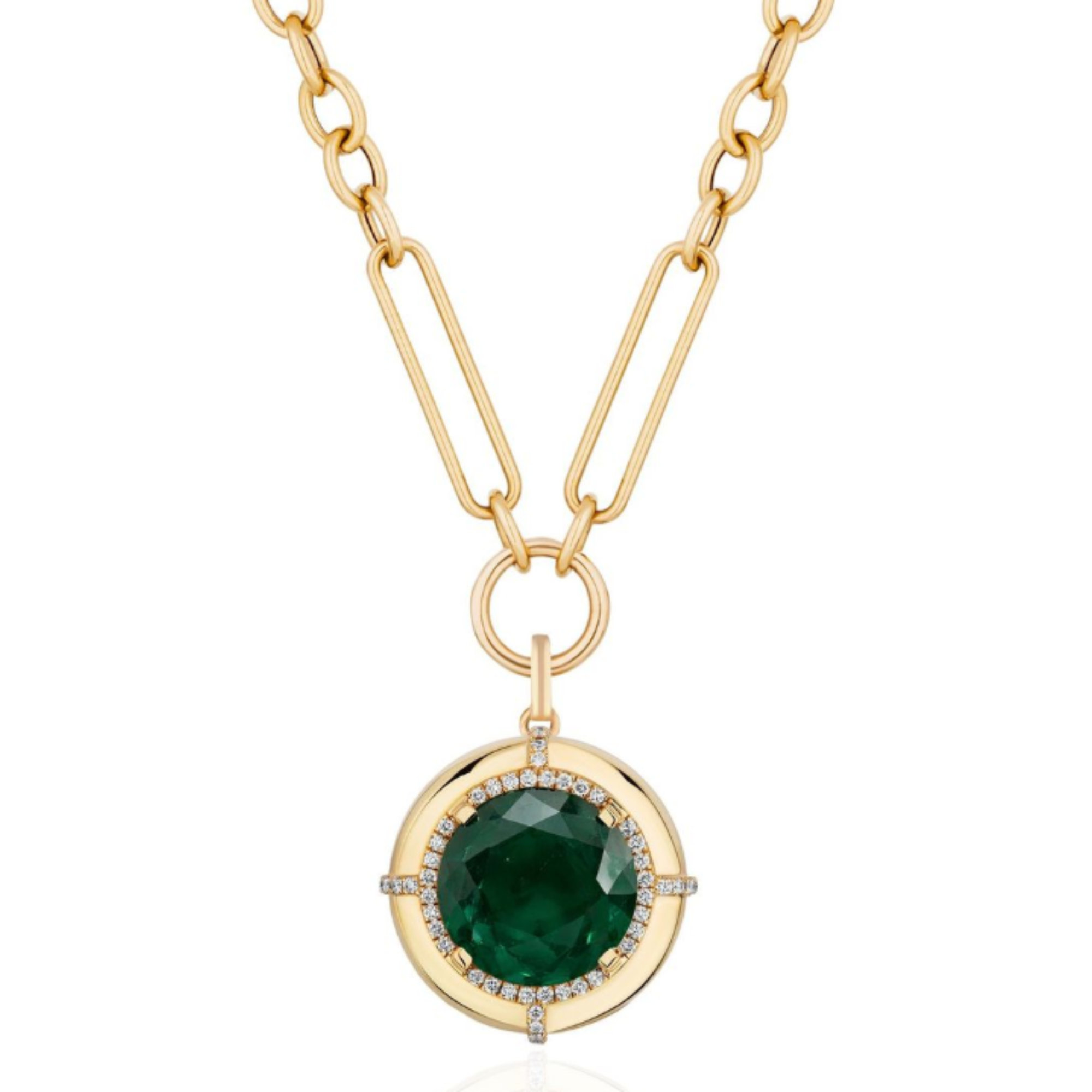 Goshwara Emerald Medallion Pendant Necklace in 18K Yellow Gold