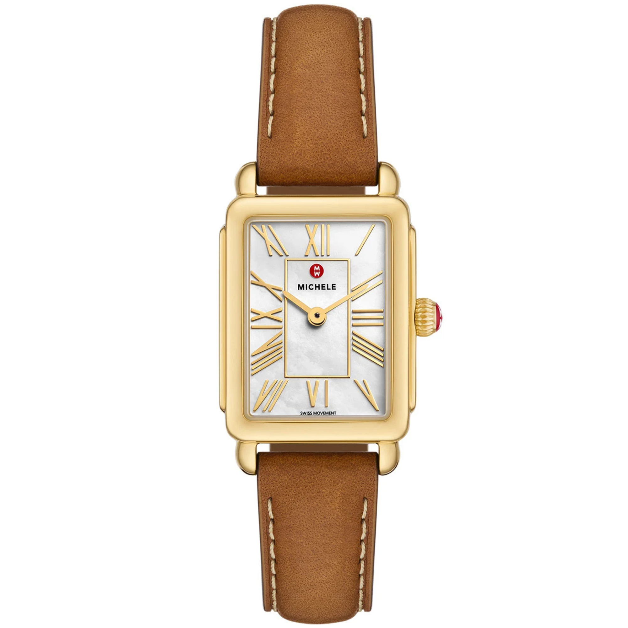 Michele Deco Park Gold-Plated Brown Leather Watch, 29MM