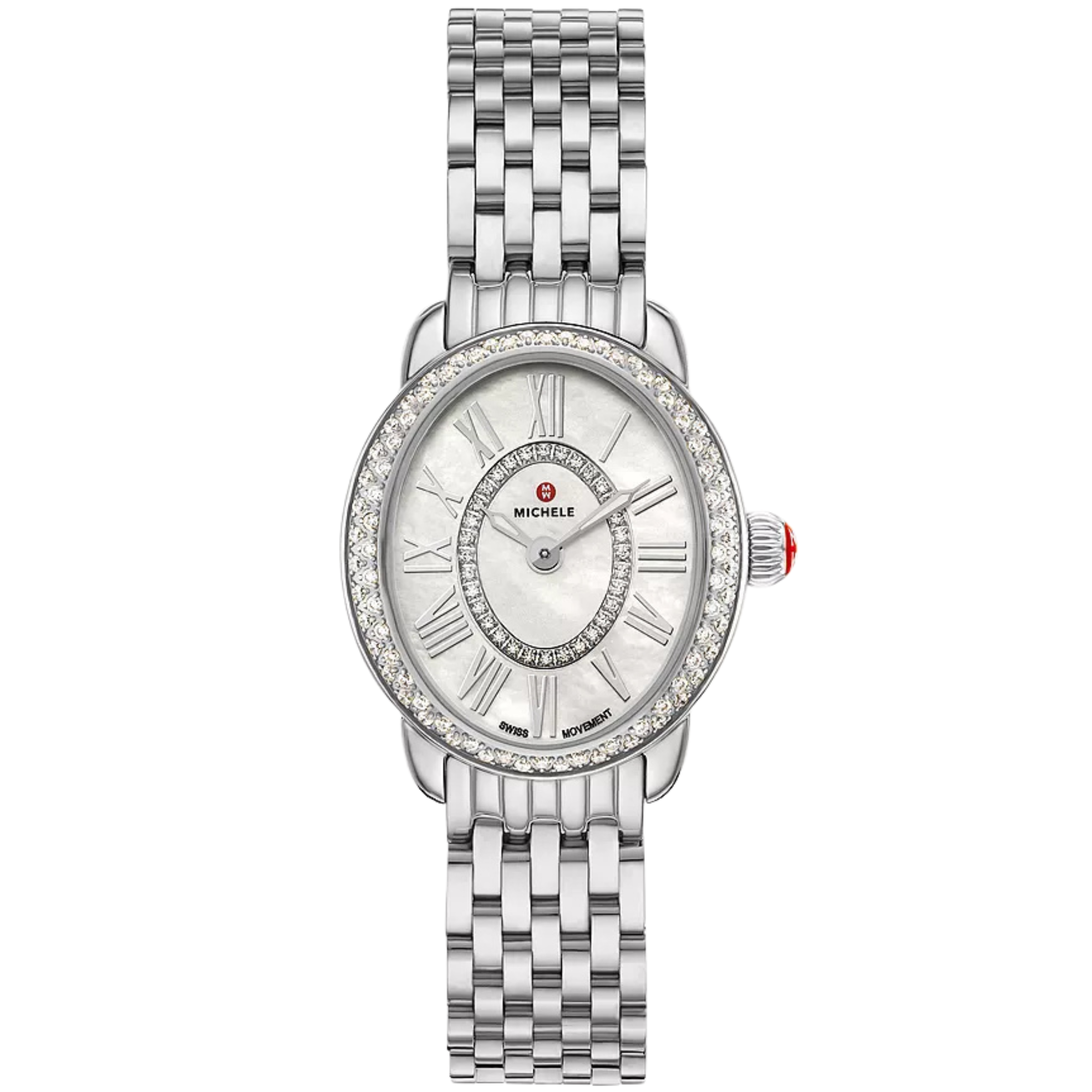 Michele Serein Oval Stainless Steel Diamond Watch, 27MM