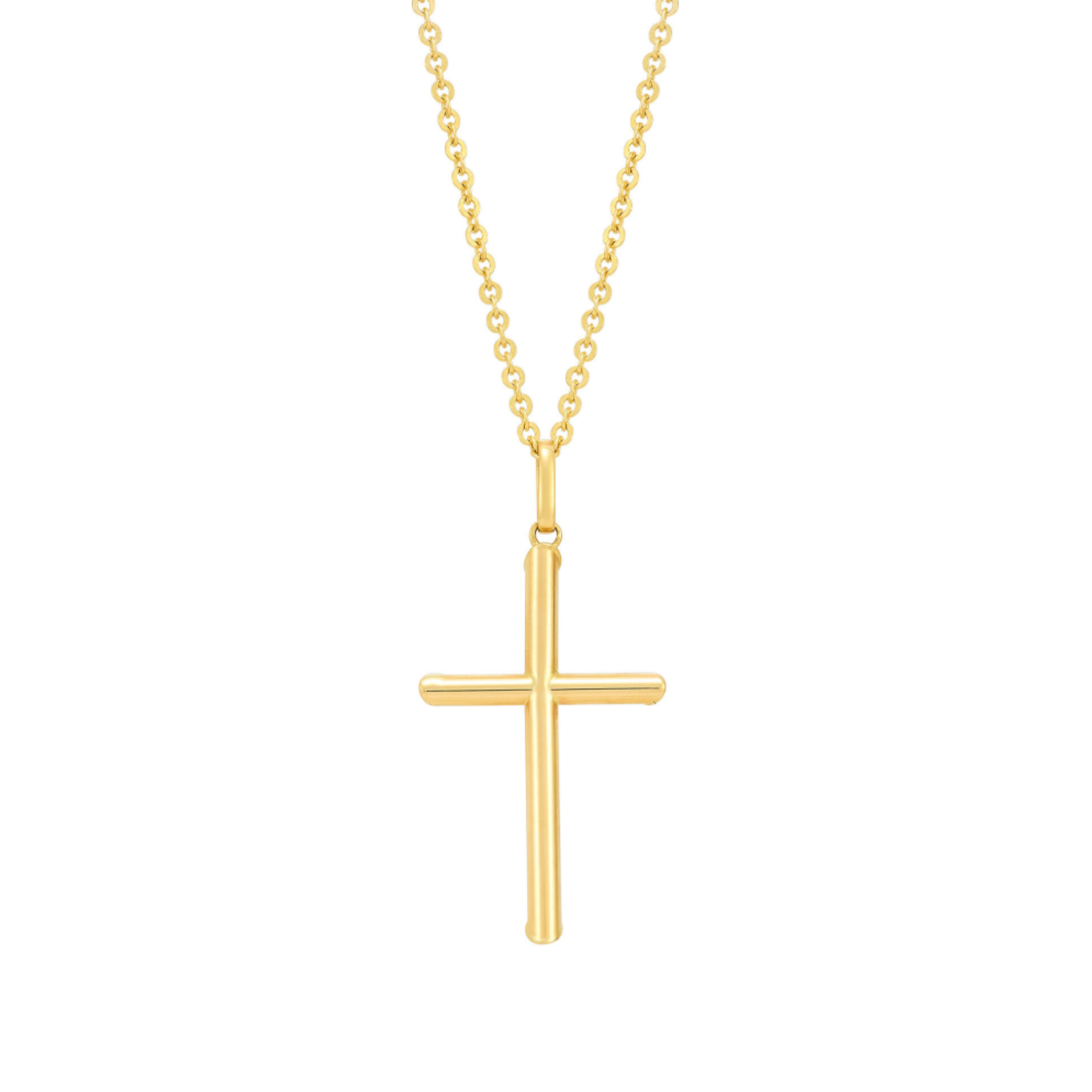 Tube Cross Pendant Necklace in 14K Yellow Gold
