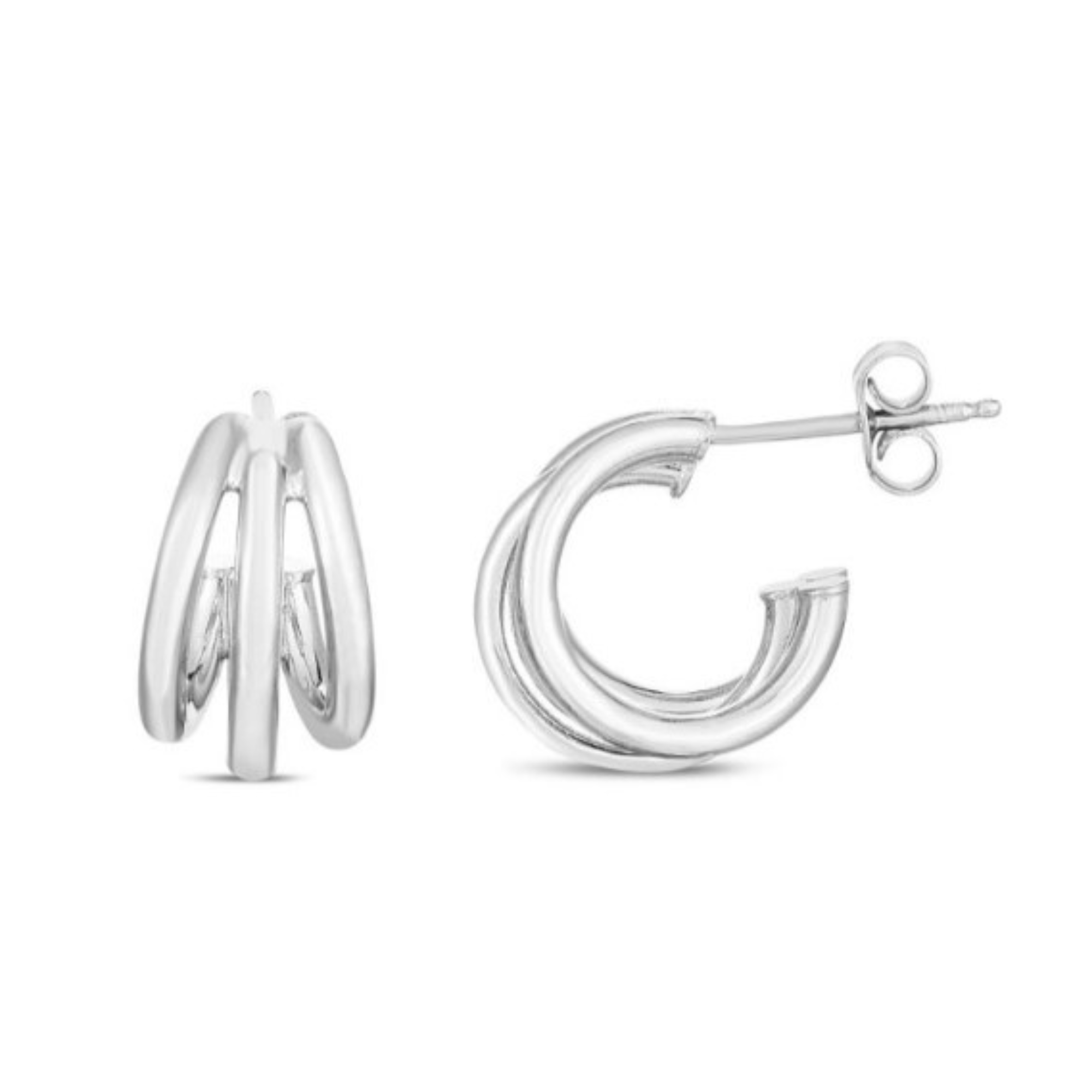 Triple Row Hoop Earrings in Sterling Silver