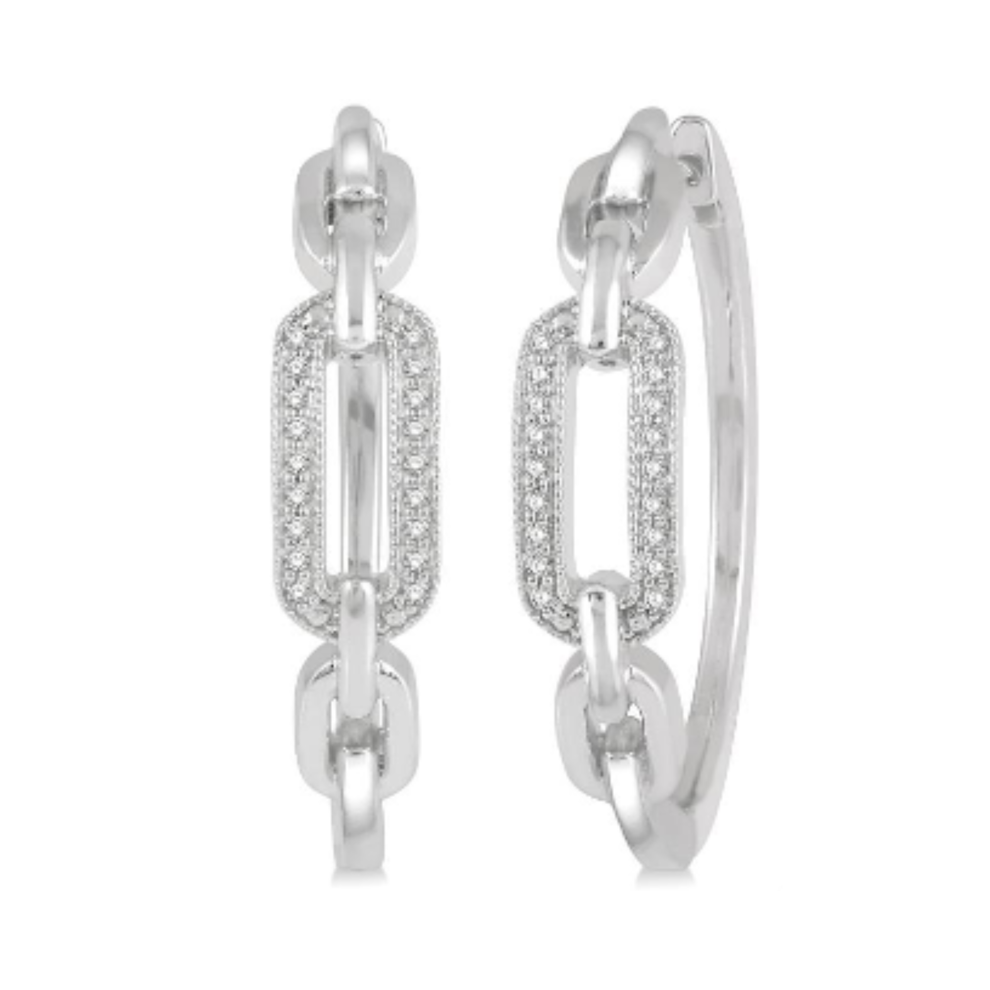 Diamond Paperclip Hoop Earrings in Sterling Silver