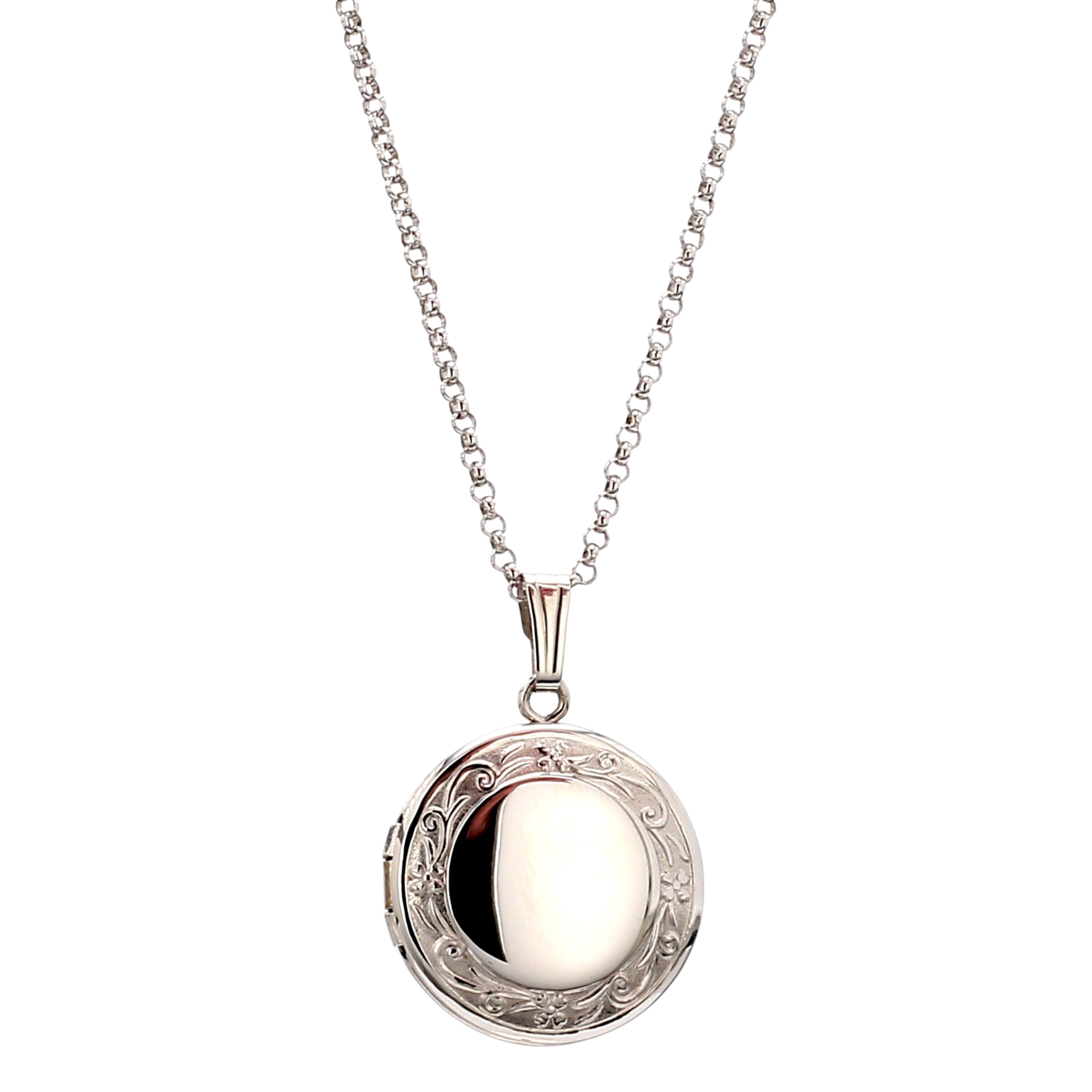 Round Engravable Locket Necklace in Sterling Silver, 18" Length