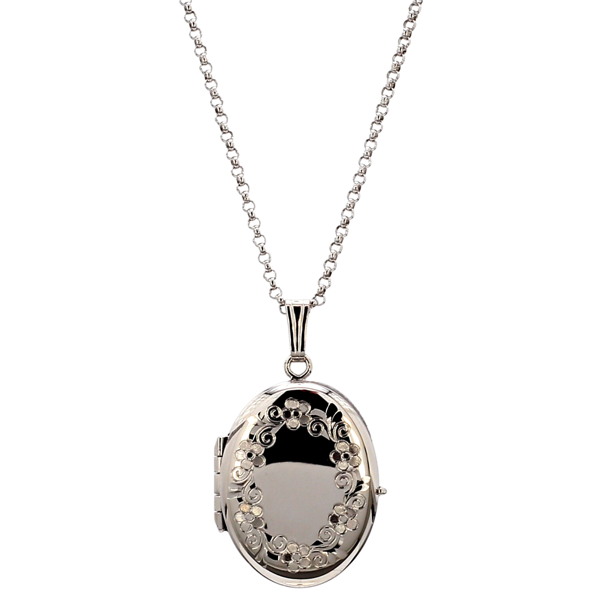 Oval Engravable Locket Necklace in Sterling Silver, 18" Length