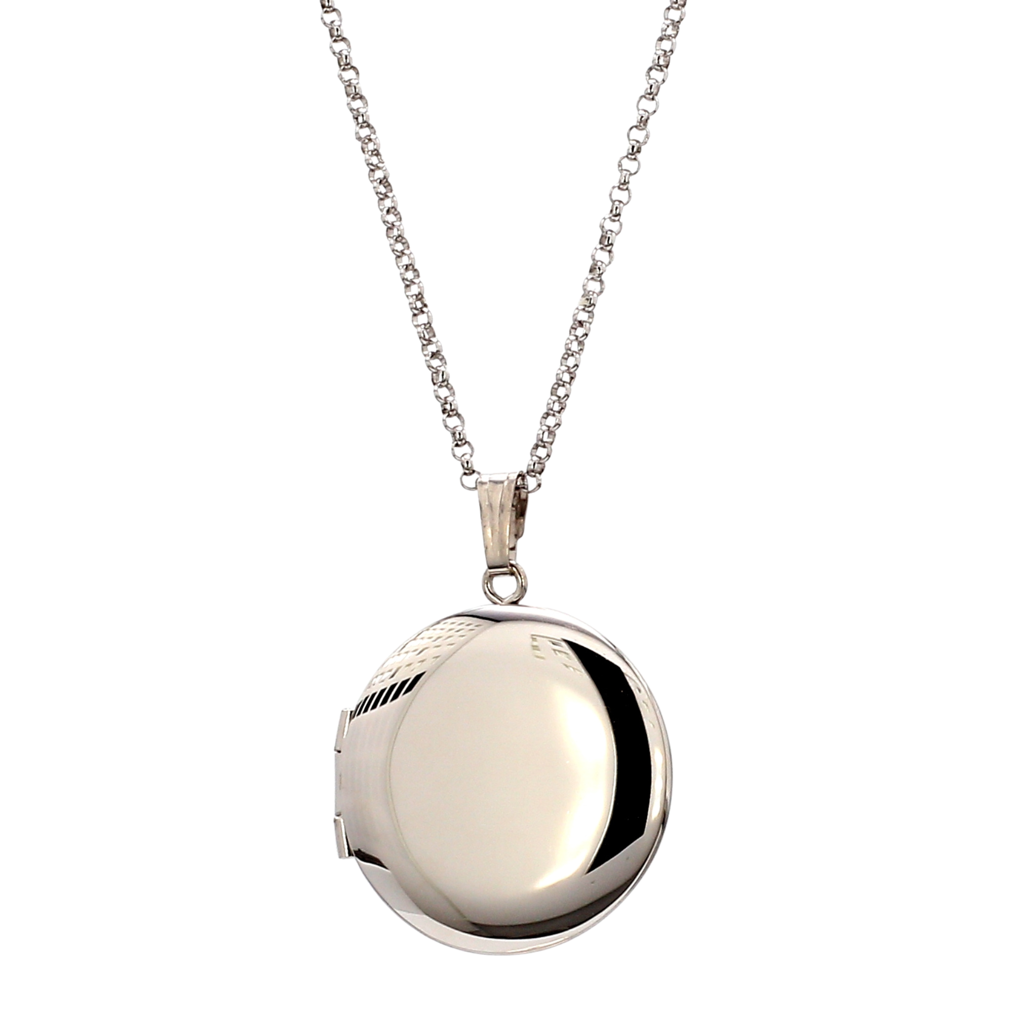 Polished Round Locket Necklace in Sterling Silver, 20" Length