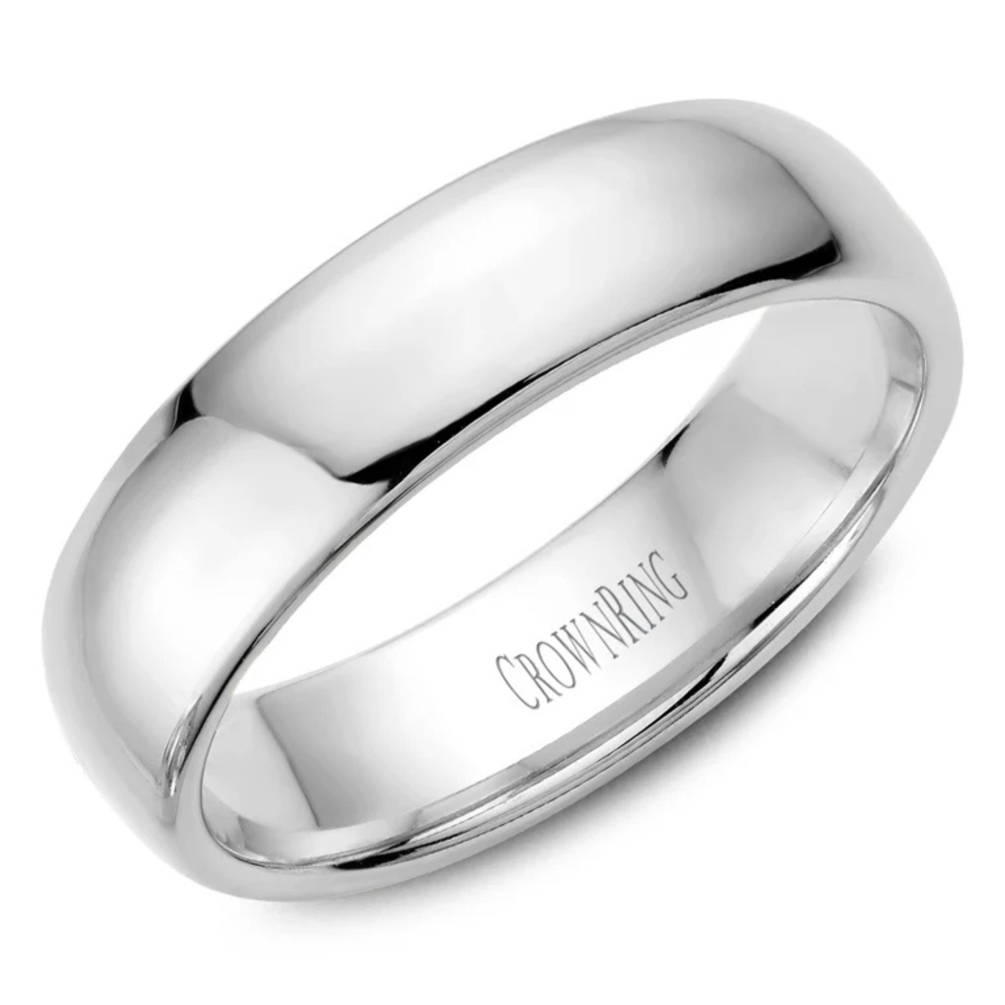 Crown Ring Men's 6MM Domed Supreme Comfort Fit Band in 14K White Gold, Size 10