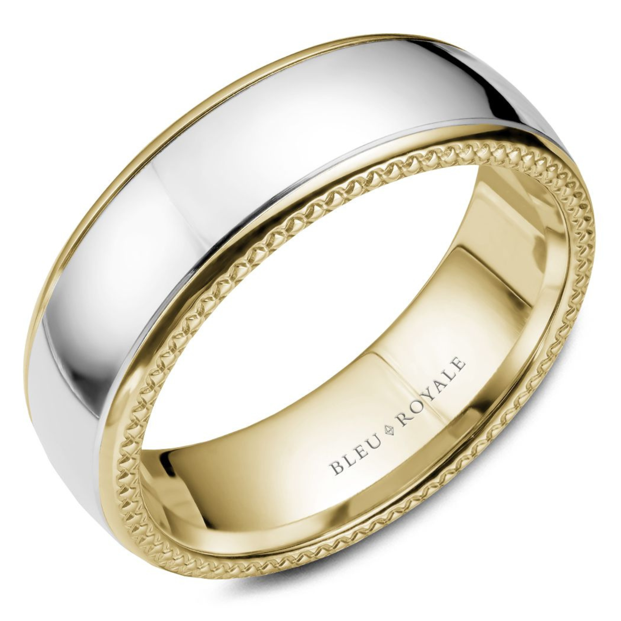 Crown Ring Men's 6MM Two-Tone Milgrain Band in 14K White & Yellow Gold, Size 10