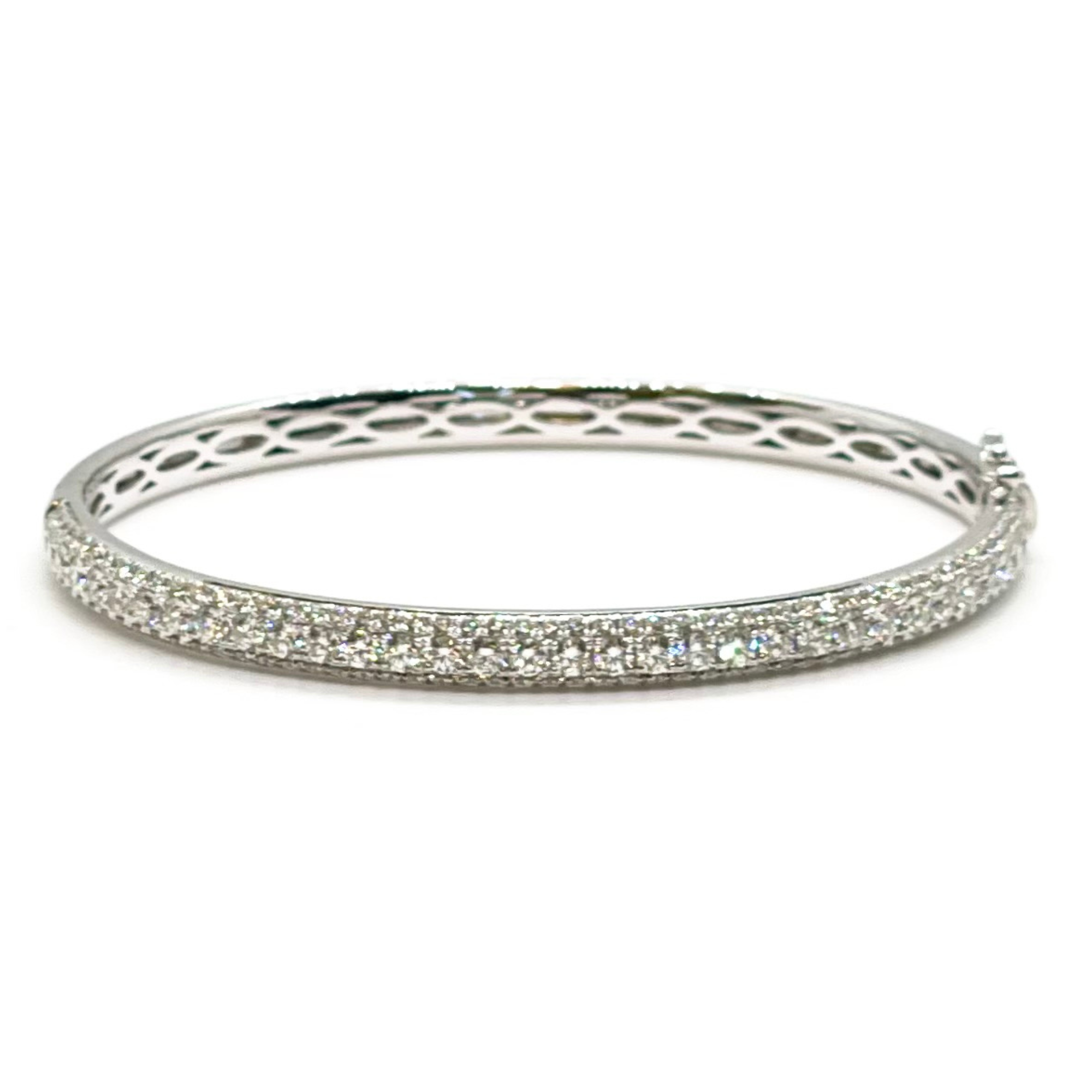 3 Row Diamond Bangle Bracelet in 14K White Gold