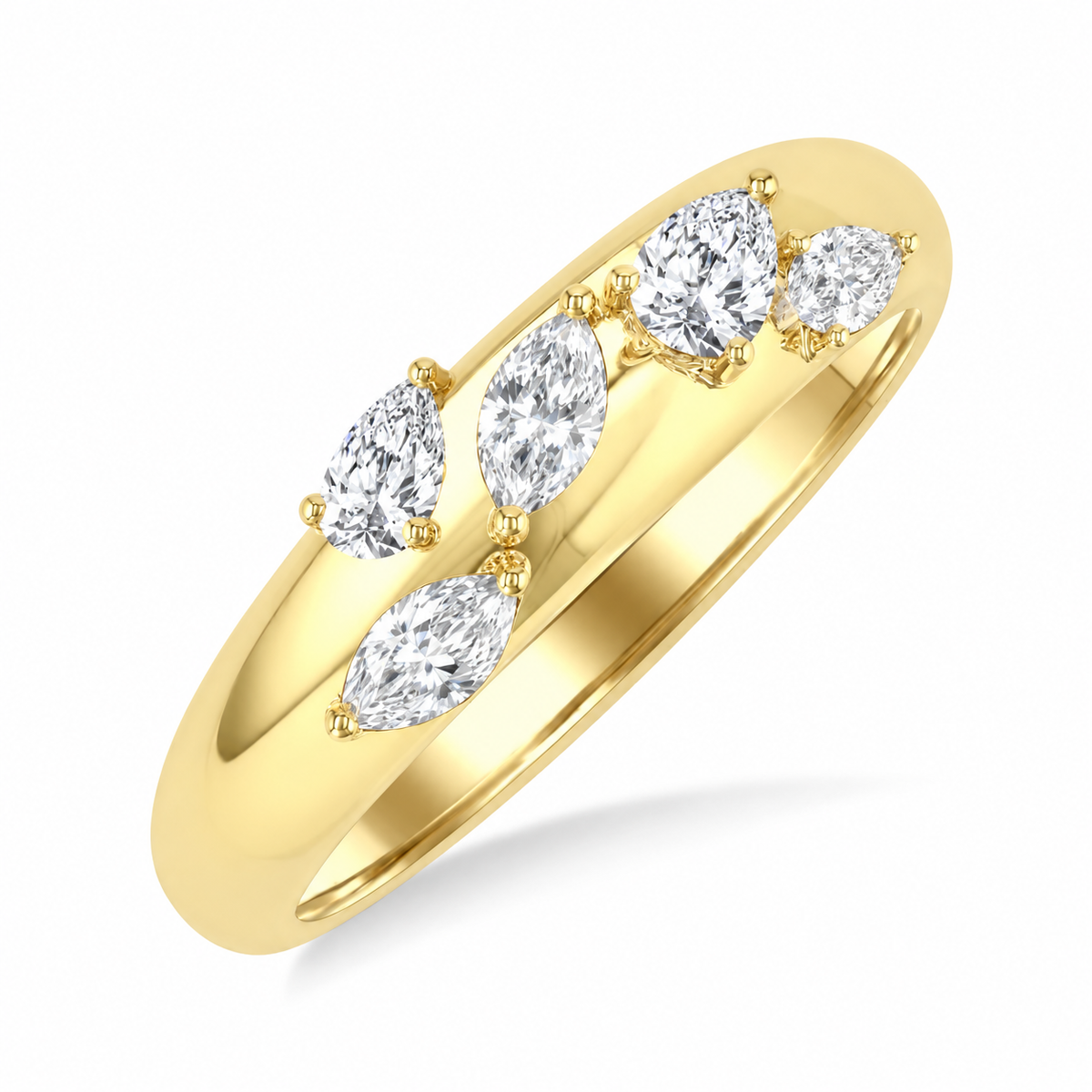 Marquise & Pear Diamond Ring in 14K Yellow Gold, Size 6.75