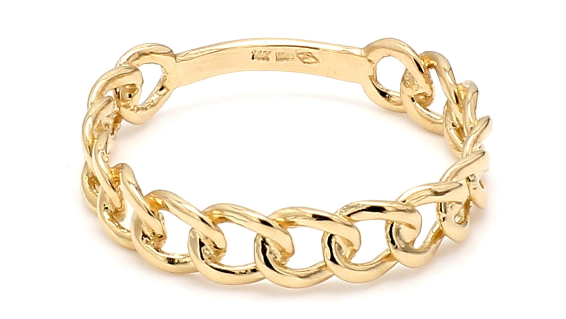 Gold chain ring on a white background